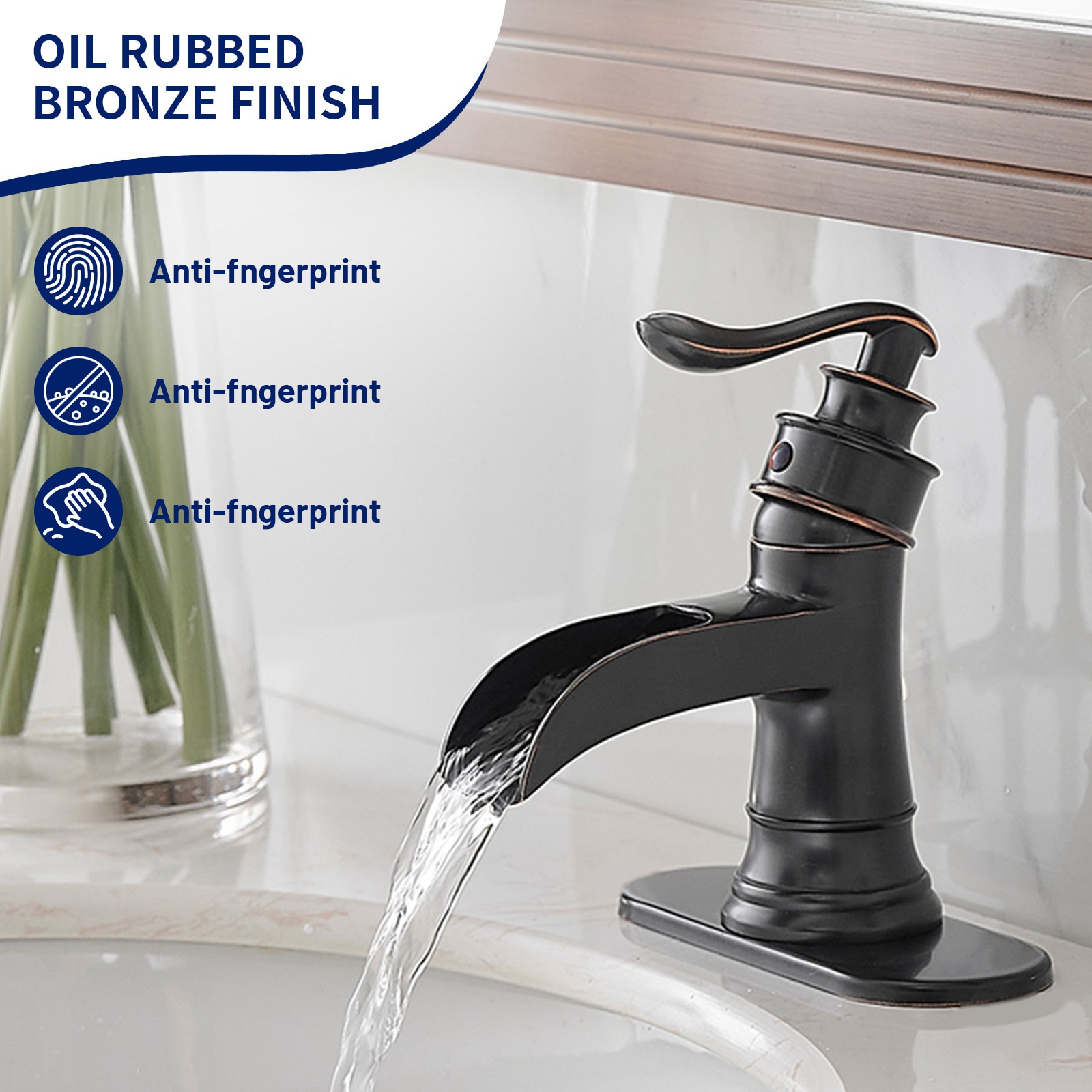 Oil Rubbed Bronze Single-Handle Waterfall Bathroom Faucet