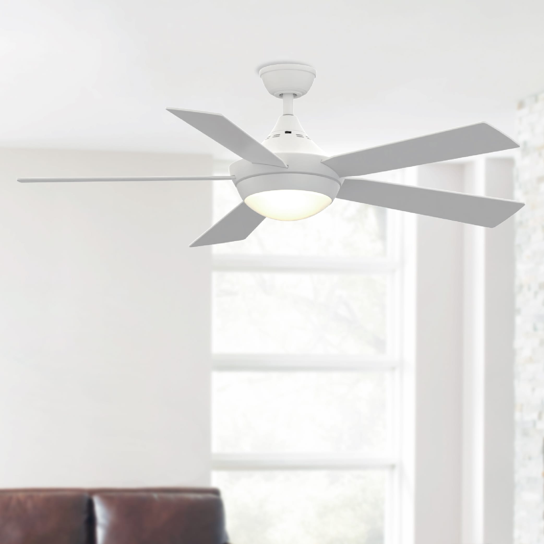 Aire Drop 52-in Matte White Integrated LED Indoor Ceiling Fan with Light and Remote (5-Blade) | - Fanimation Studio Collection LP8068LMW