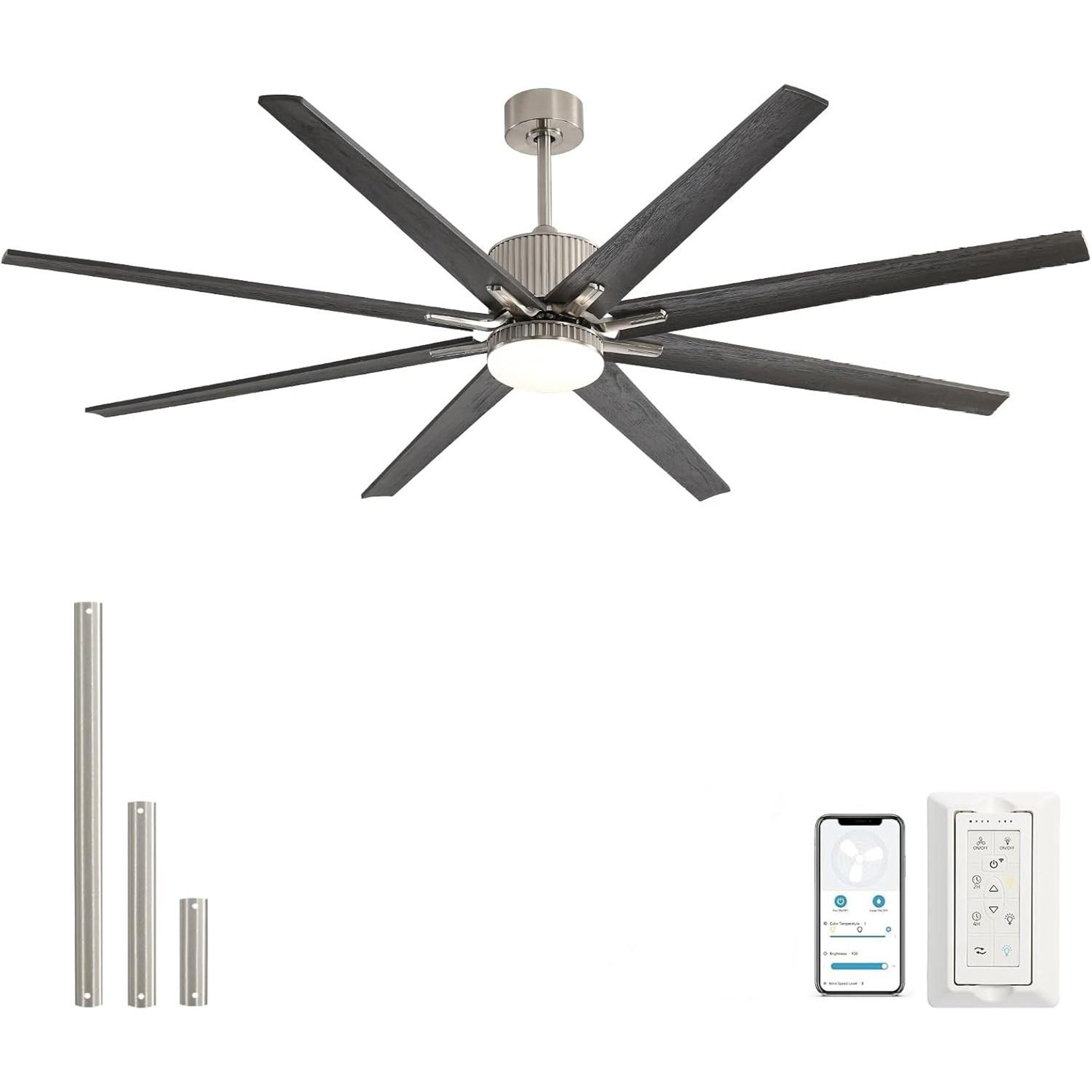 Bayfeve BFKS-68389-CF Smart APP Ceiling Fan 76-in Color-Changing Integrated LED Outdoor Brushed Nickel with Black Solid Wood Blades Ceiling Fan With Light - Remote Included ( 8 -Blade )