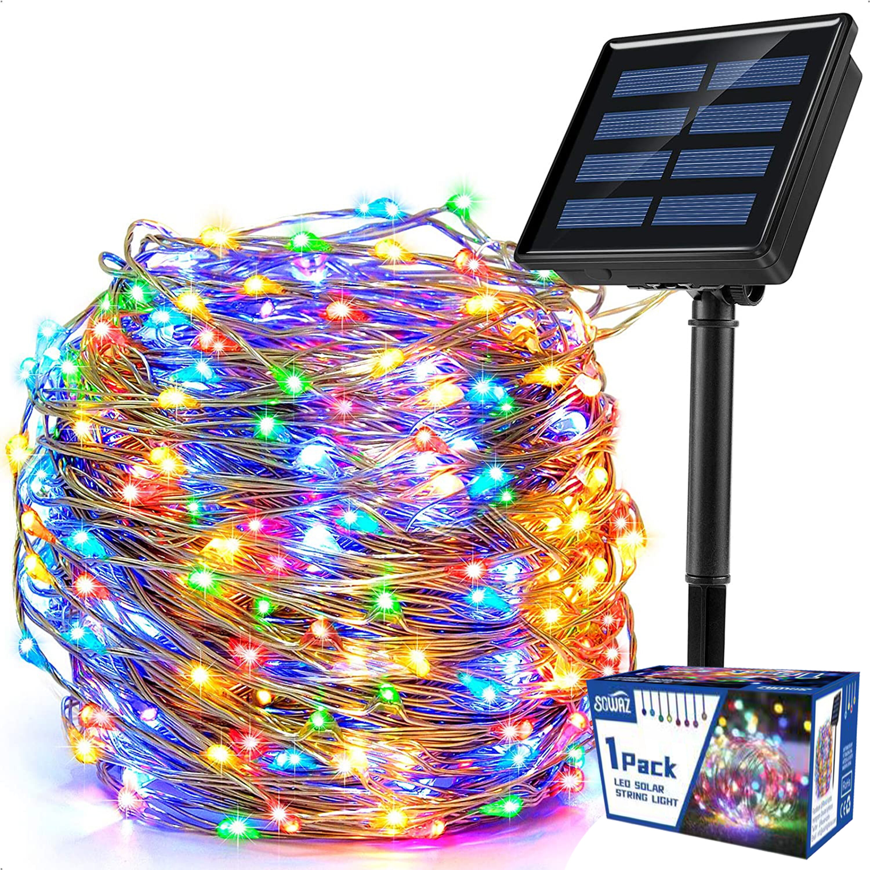 Extra-Long Solar String Lights Outdoor 4-Pack 400 LED Solar fairy Lights  Outdoor Waterproof Copper Wire 8 Modes Solar Fairy Lights for Christmas  Garden Yard Party Wedding Holiday (Warm White) 