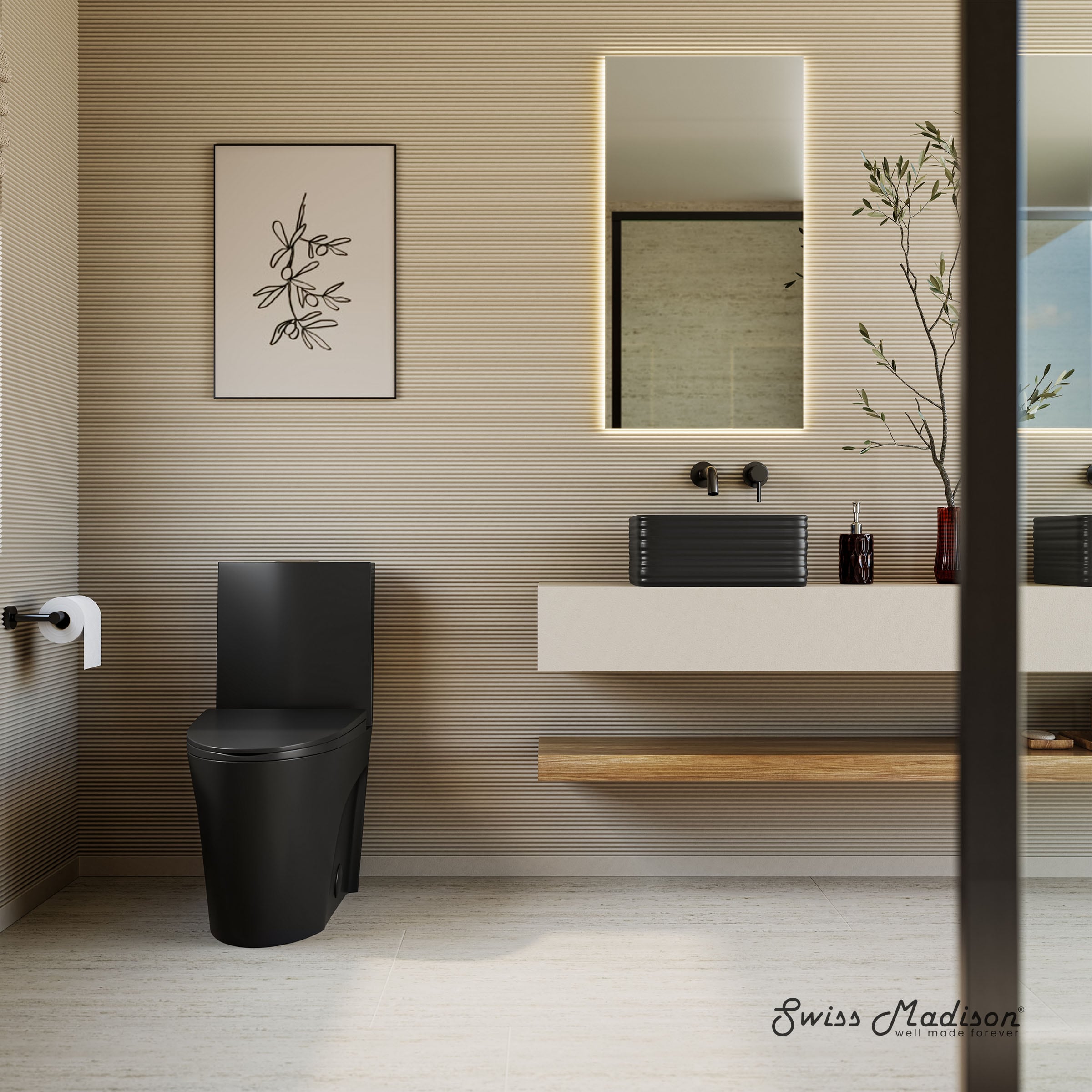 Swiss Madison SM-25-2TANG04MB Angers Matte Black Elongated Tall height 12-in Rough-In 1.6 GPF Dual Slow Close Feature 2-piece Toilet
