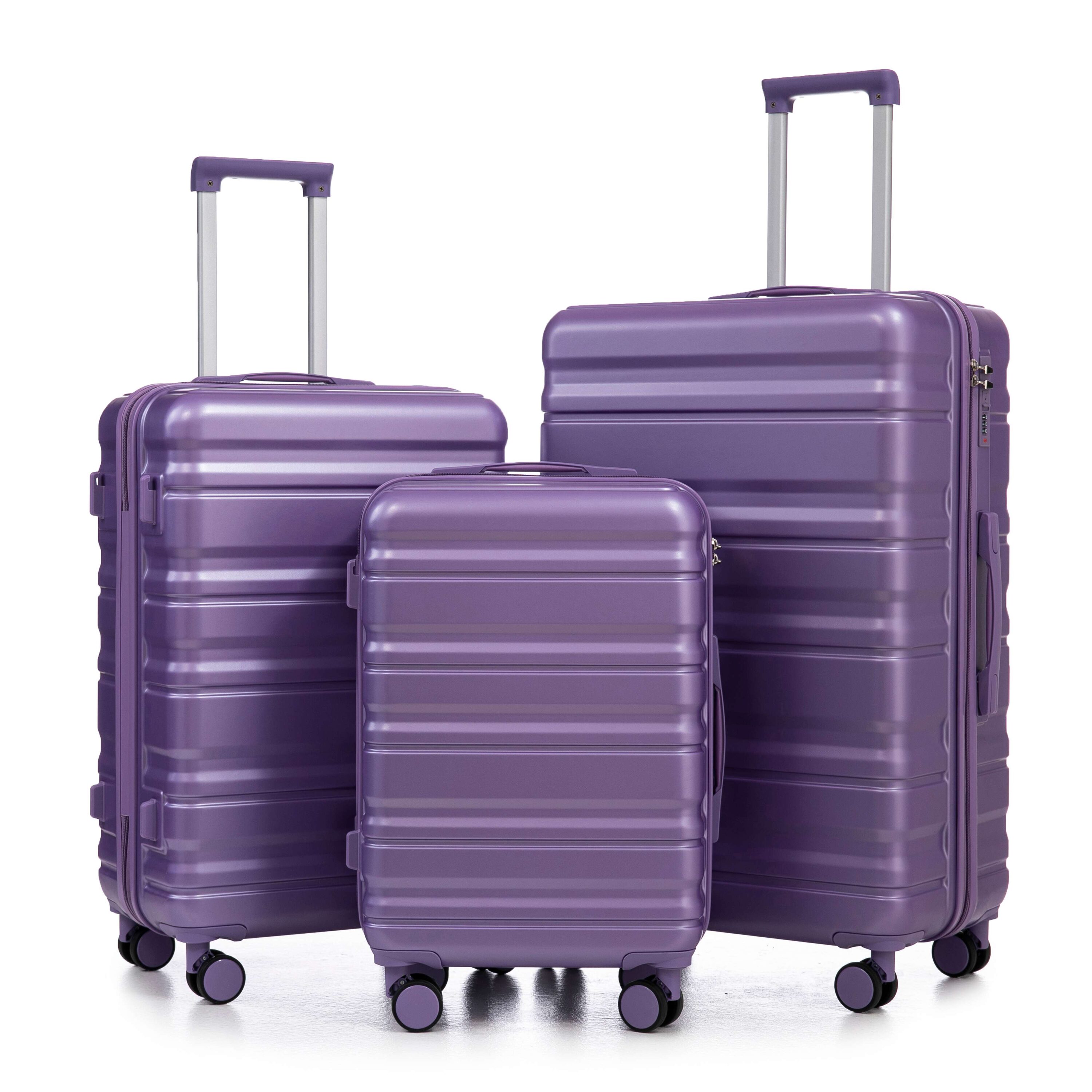 Vynxaria  3-Piece Purple ABS Hardside 360Silent Spinner Wheels Combination Lock Luggage Set 20 24 28 in