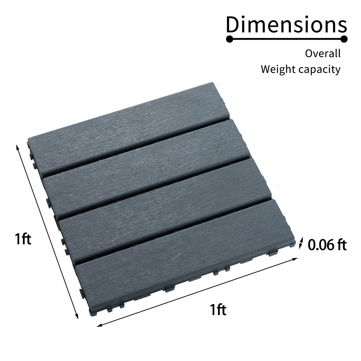 Bybafun 12-in x 12-in 44-Pack Gray A Prefinished Vinyl/Plastic Deck Tile (44-sq ft)
