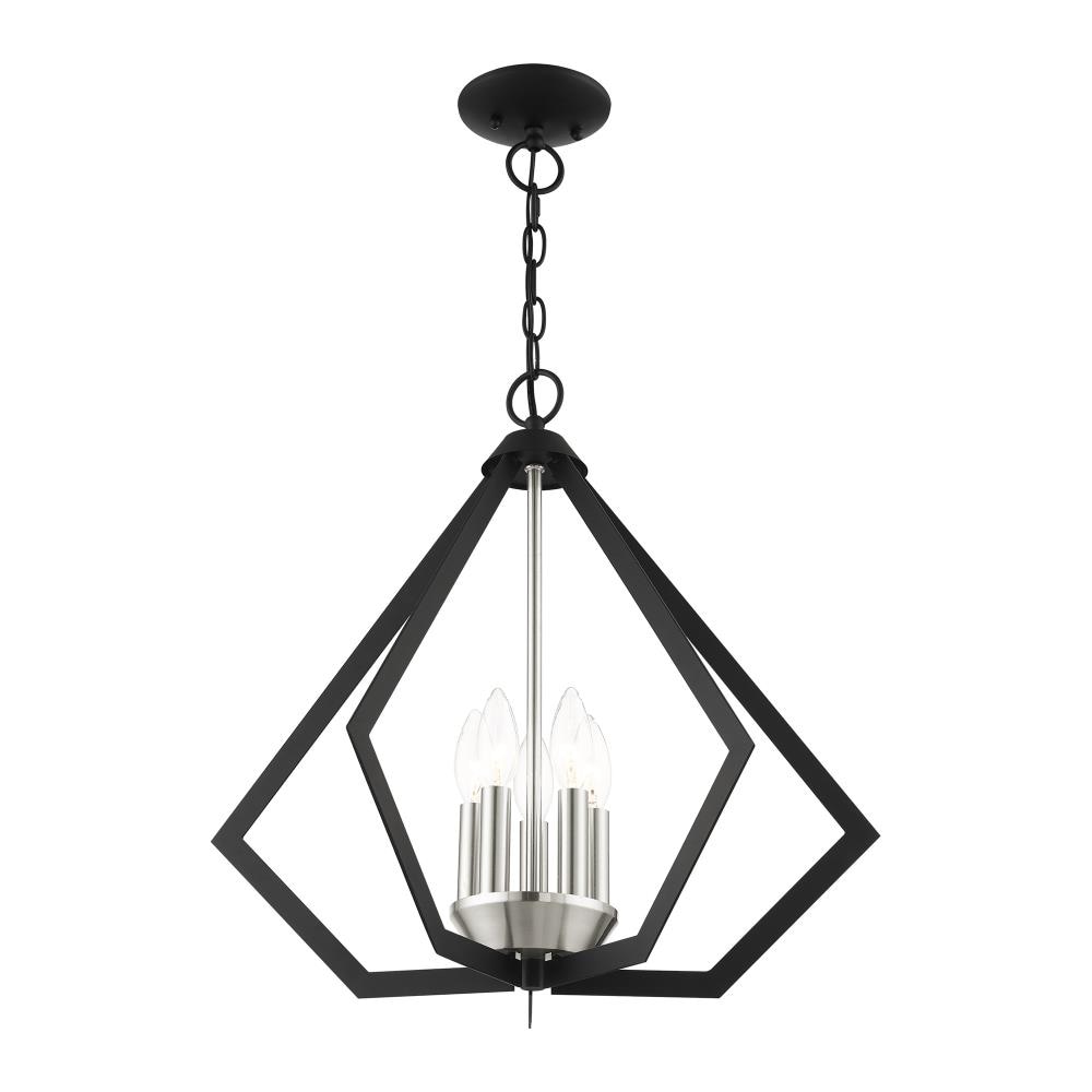 Modern Industrial Black and Nickel 5-Light Triangular Chandelier