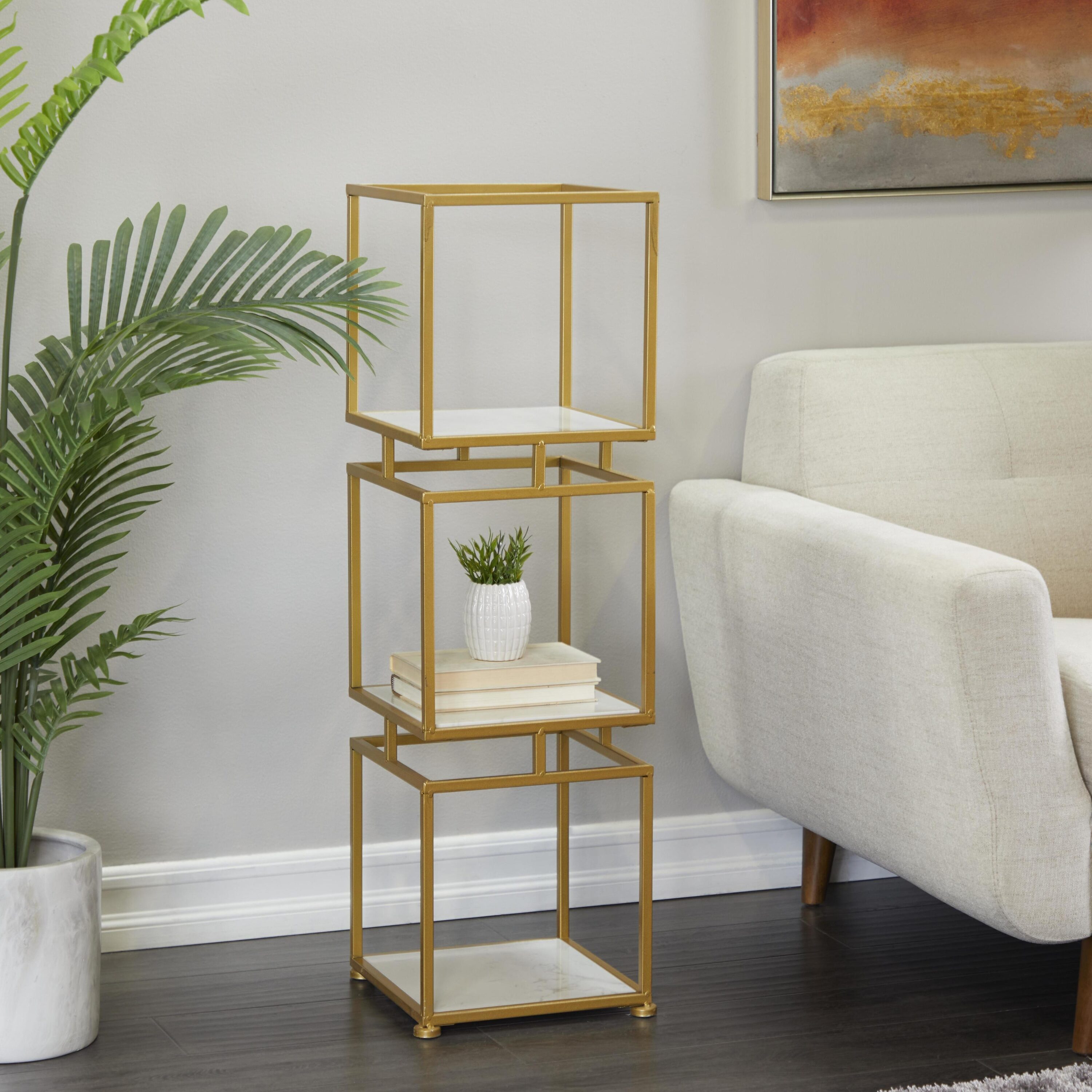 Grayson Lane 60527 Gold Glam Cube Metal 3 -Shelf Bookcase ( 12-Inches W x 39-Inches H x 12-Inches D ) Finished