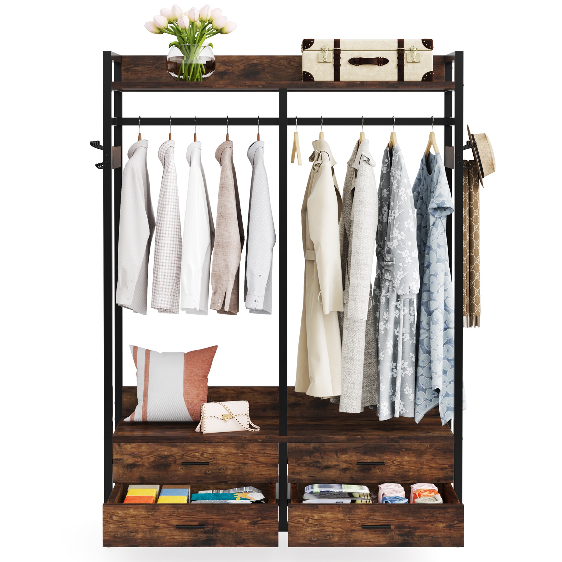 Tribesigns 7.87-ft to 7.87-ft W x 5.58-ft H Brown Ventilated Shelving Wood Closet System | HOGA-JW0091X