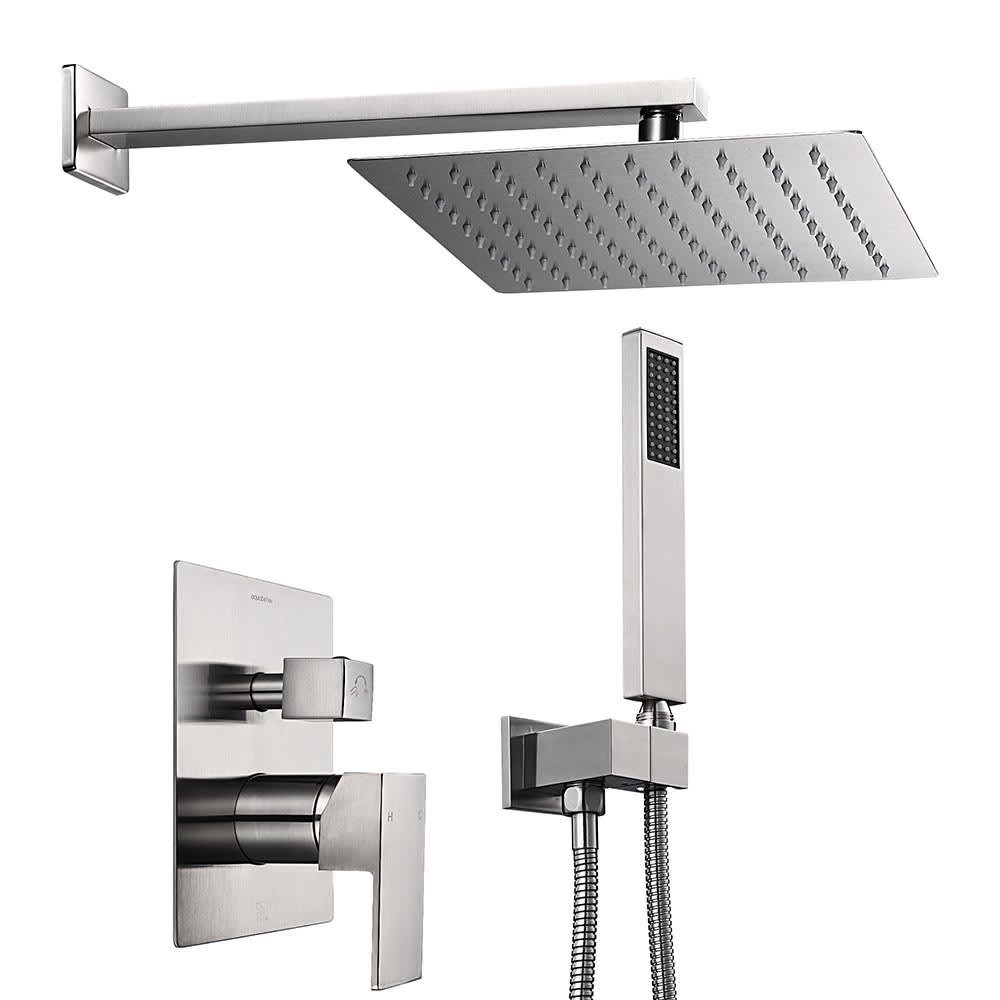 Yescom W81FCS001-10IN-BN-LO Shower Faucet Set Wall Mount Concealed Mixer Valve Rain Square Shower Head Adjustable Temperature