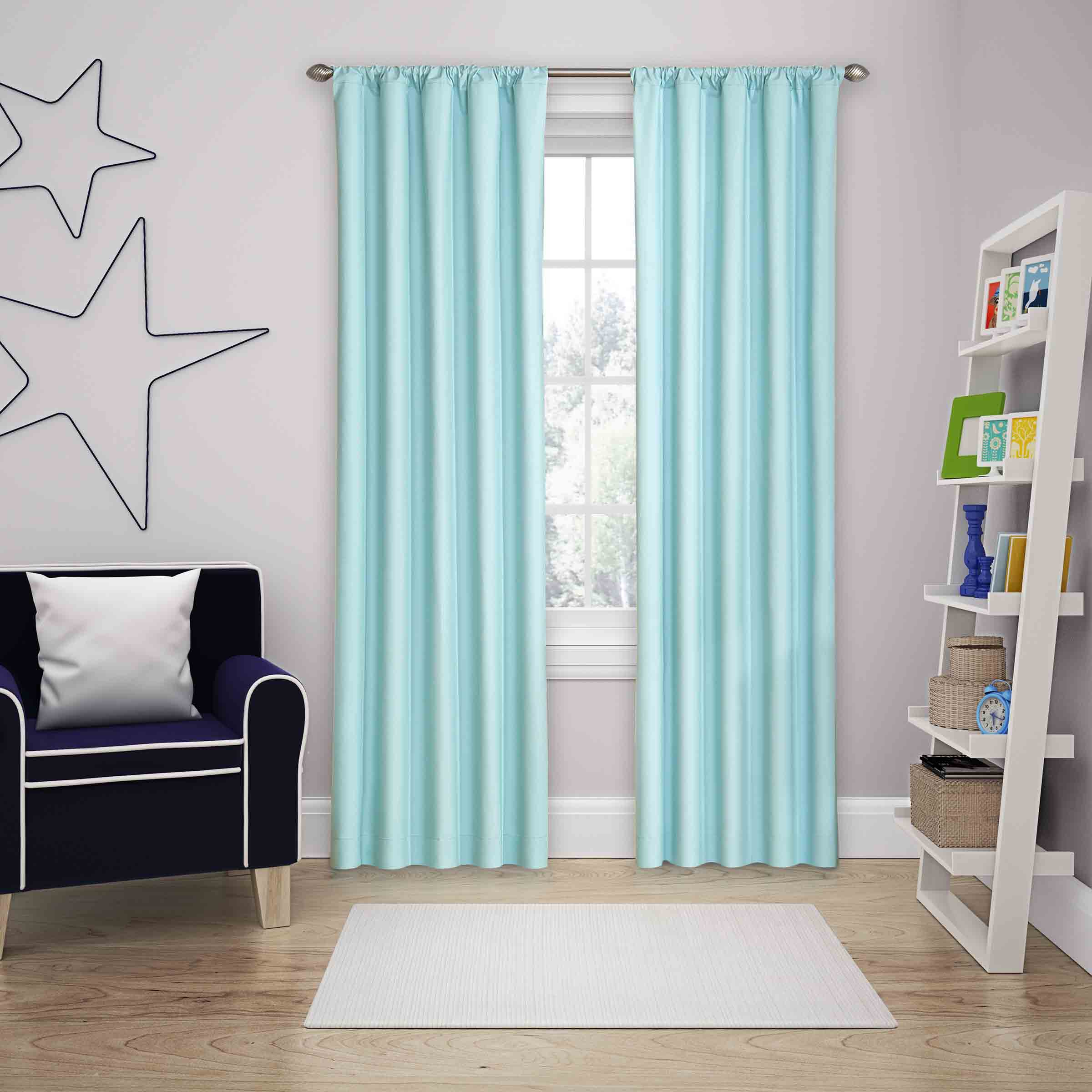 Eclipse 13303042X084BLU 84-Inches Blue Blackout Rod pocket Single curtain panel