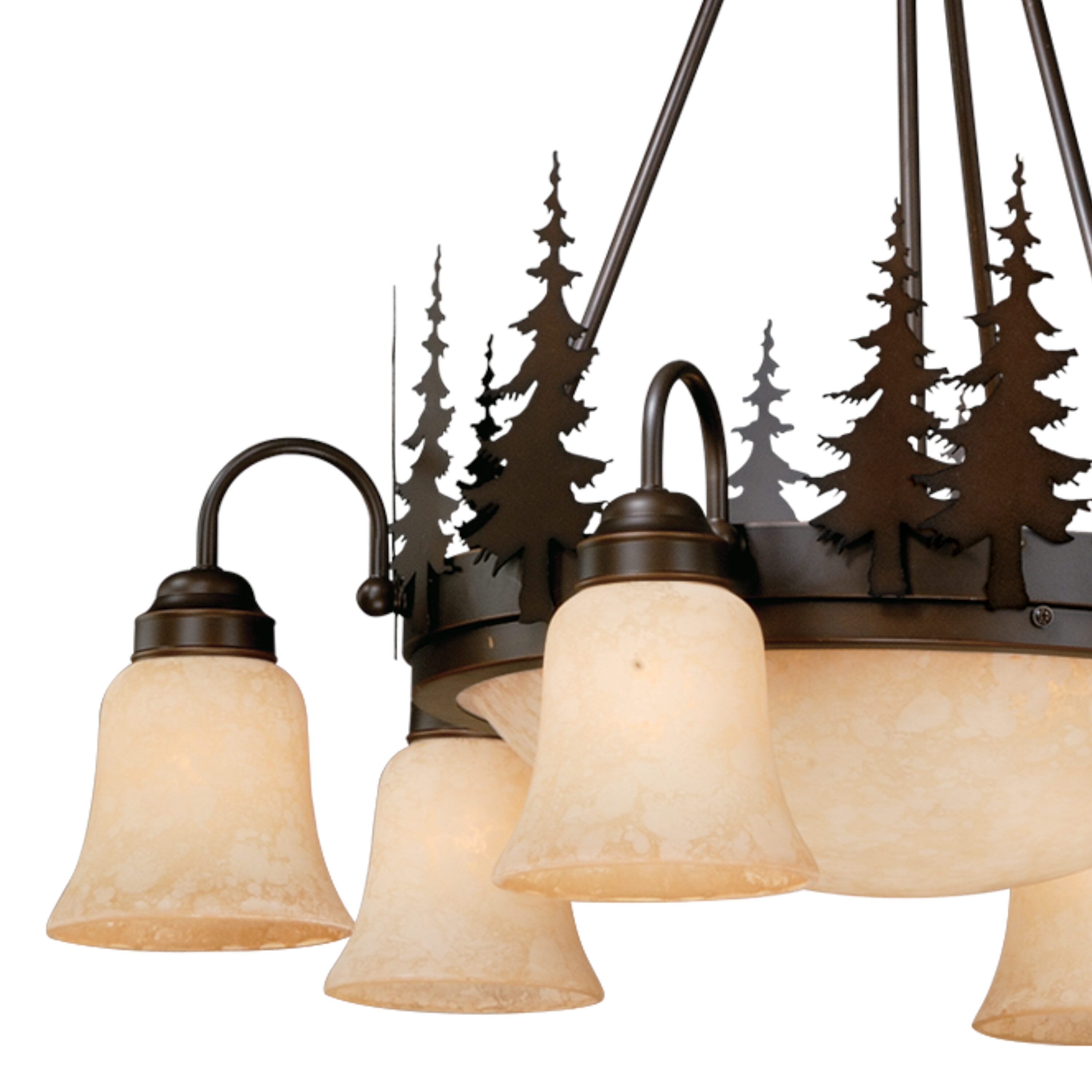 Yosemite Rustic Bronze Tree Silhouette Chandelier with Amber Flake Glass