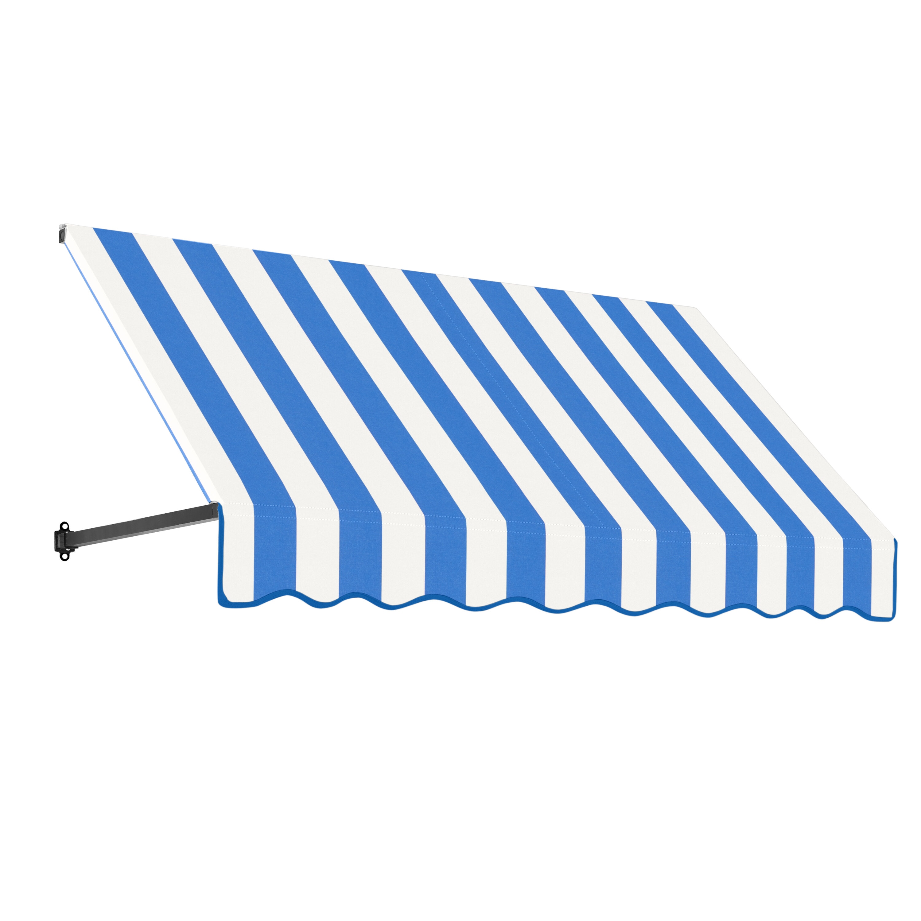 Awntech RR22-L-5BBW Dallas Retro 64.5-in Wide x 24-in Projection x 31-in Height Fabric Bright Blue/White Stripe Striped Fixed Window/Door Awning