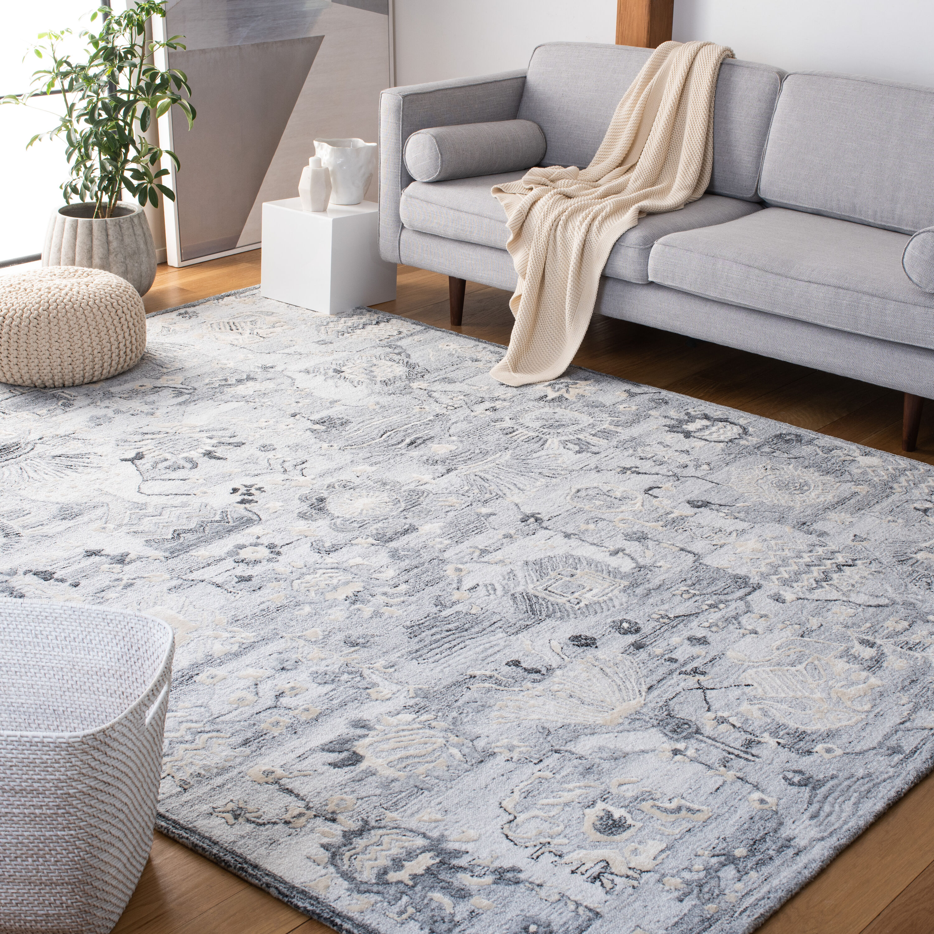  Glamour 569 Ivory/Gray Bohemian 9ft x 12ft Large Rectangle Rug