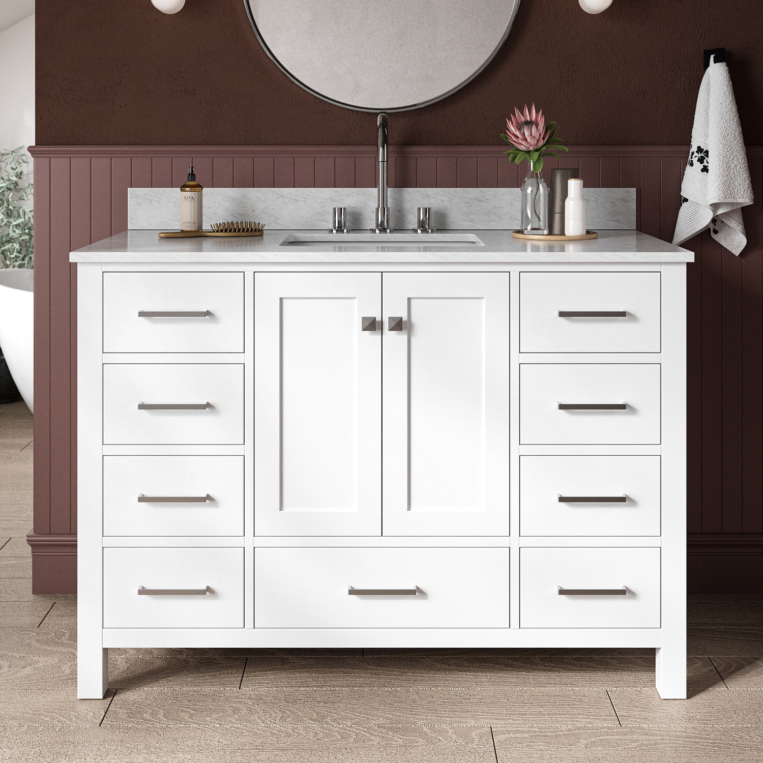 ARIEL A049SCW2RVOWHT Cambridge 49-in White Undermount Single sink Bathroom Vanity with 0.75" Carrara White Marble Natural marble Top