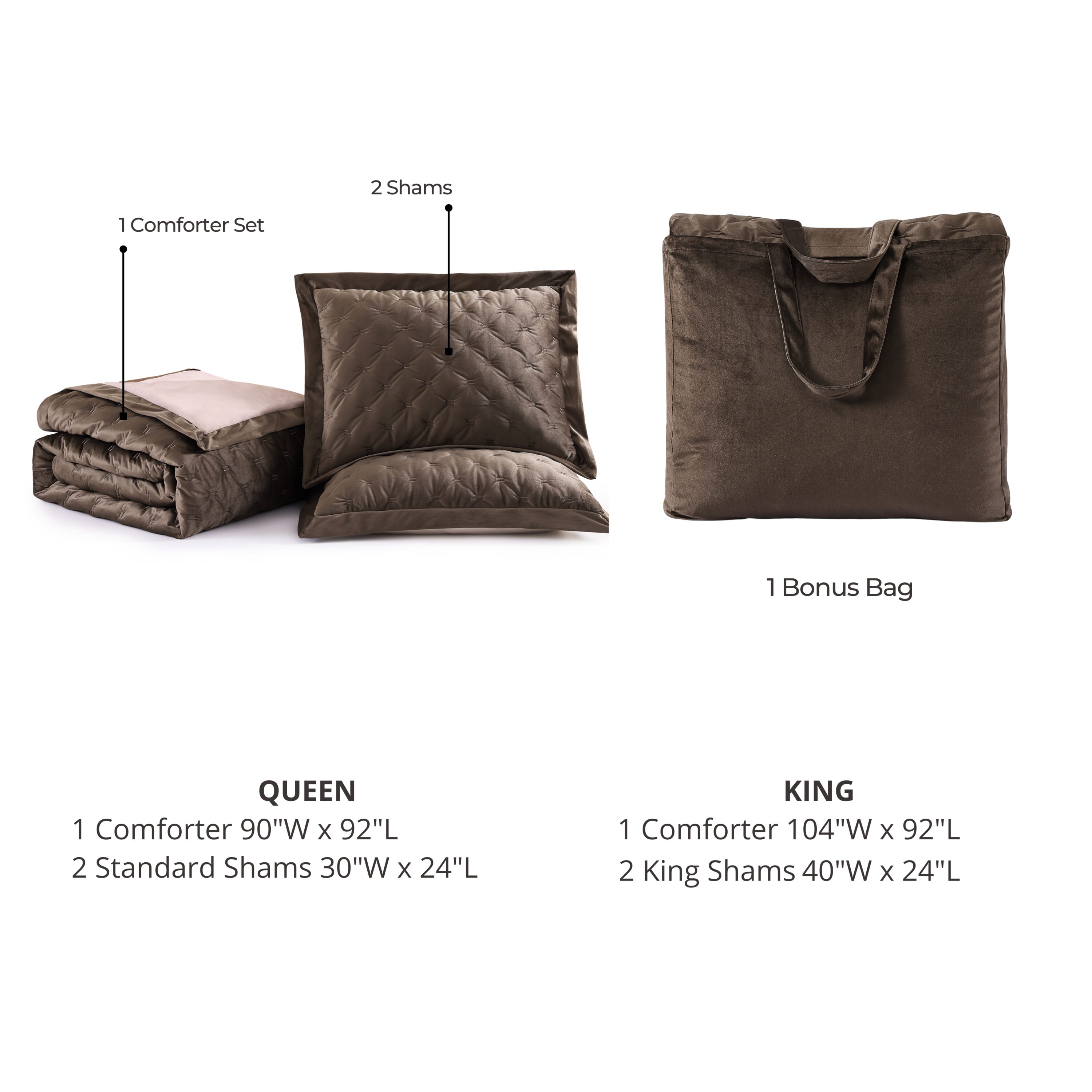 King Dark Brown Velvet Comforter Set with Microfiber Reverse