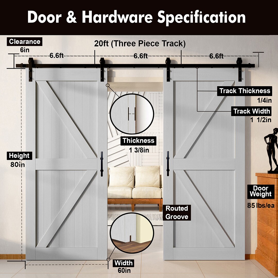 HOMACER YT2TGH240C-6080F-WH Barn-Doors - View #2