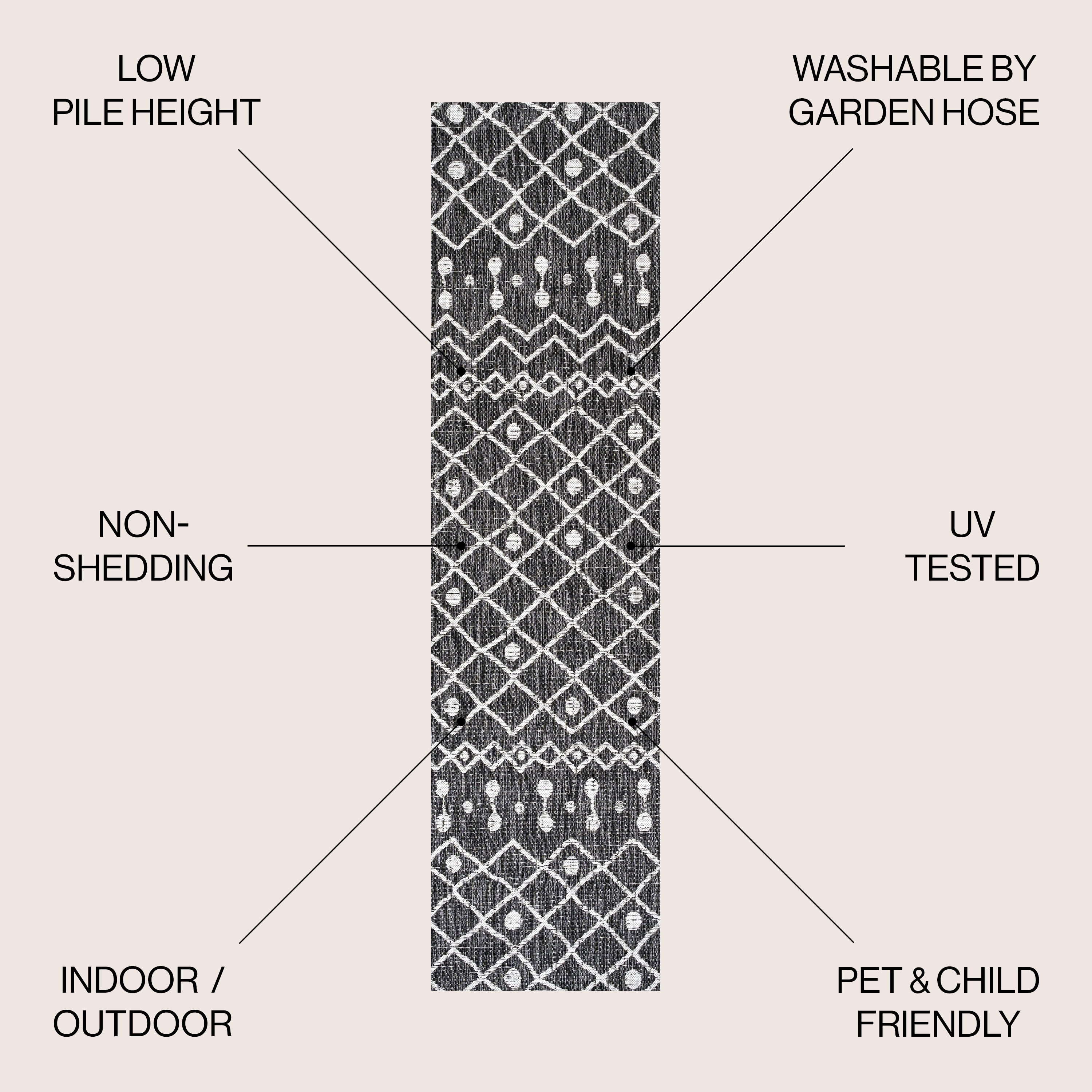 Black and Ivory Geometric Bohemian Indoor/Outdoor Rug