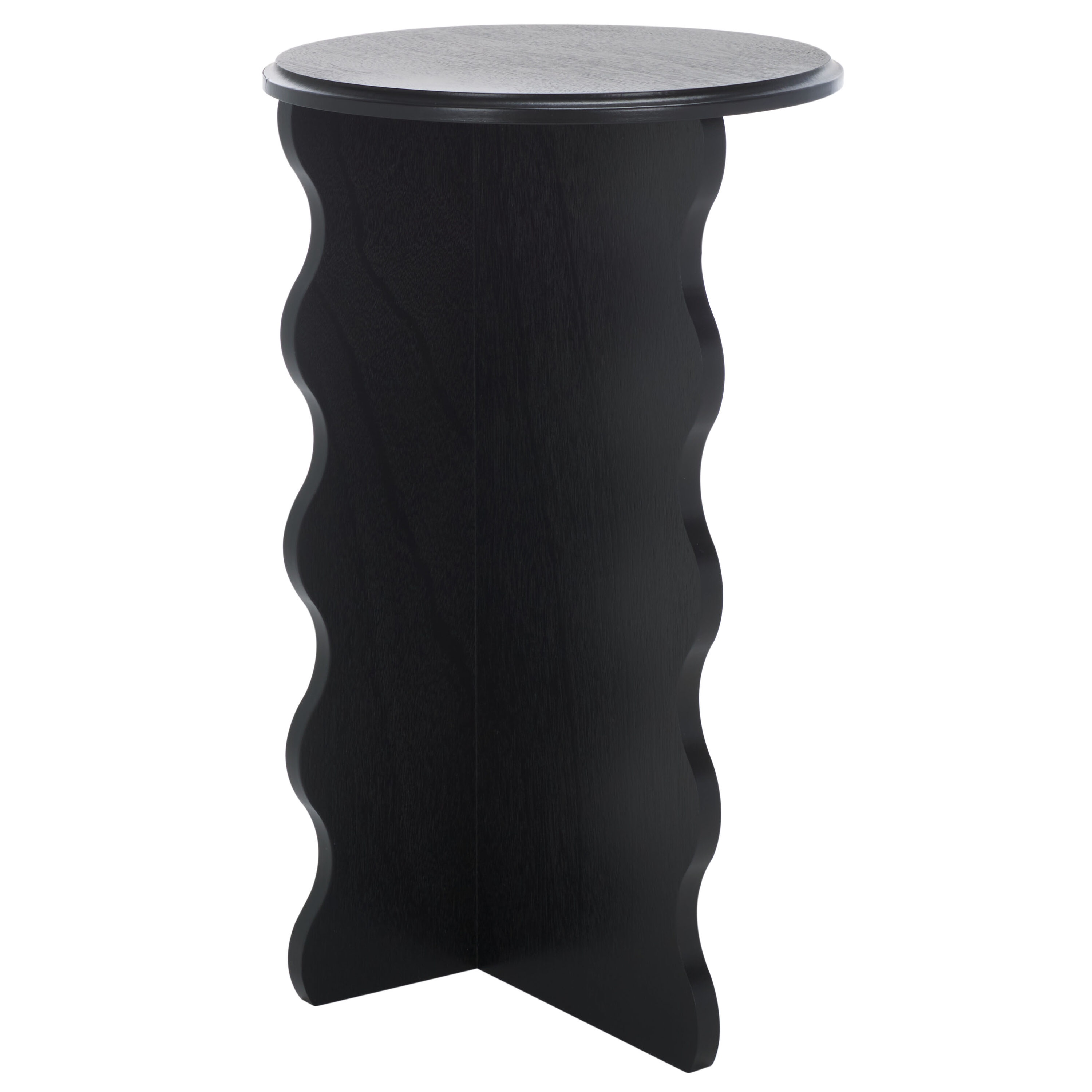 Matte Black Round Wavy Wood Accent Table, 15" x 22"