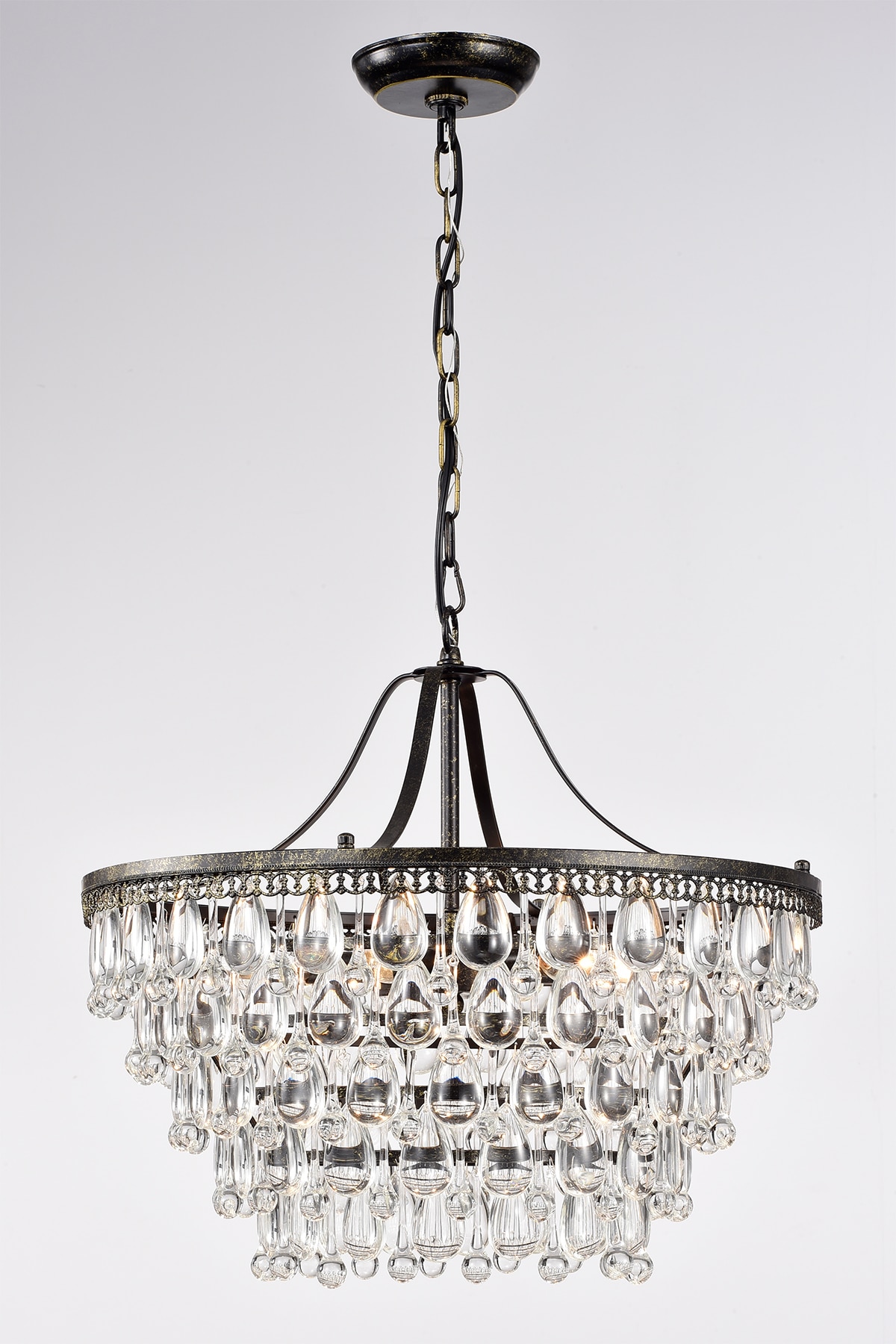 Antique Bronze 6-Light Crystal Teardrop Chandelier