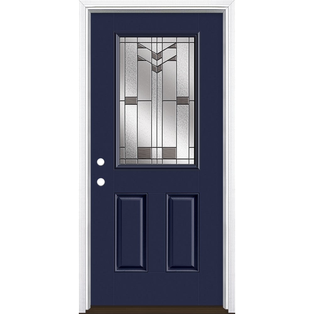 Masonite 3420424 Frontier 36-in x 80-in x 4-9/16-in Fiberglass Half lite Right-hand inswing Eclipse Painted Prehung Front Door with Brickmould Insulating core