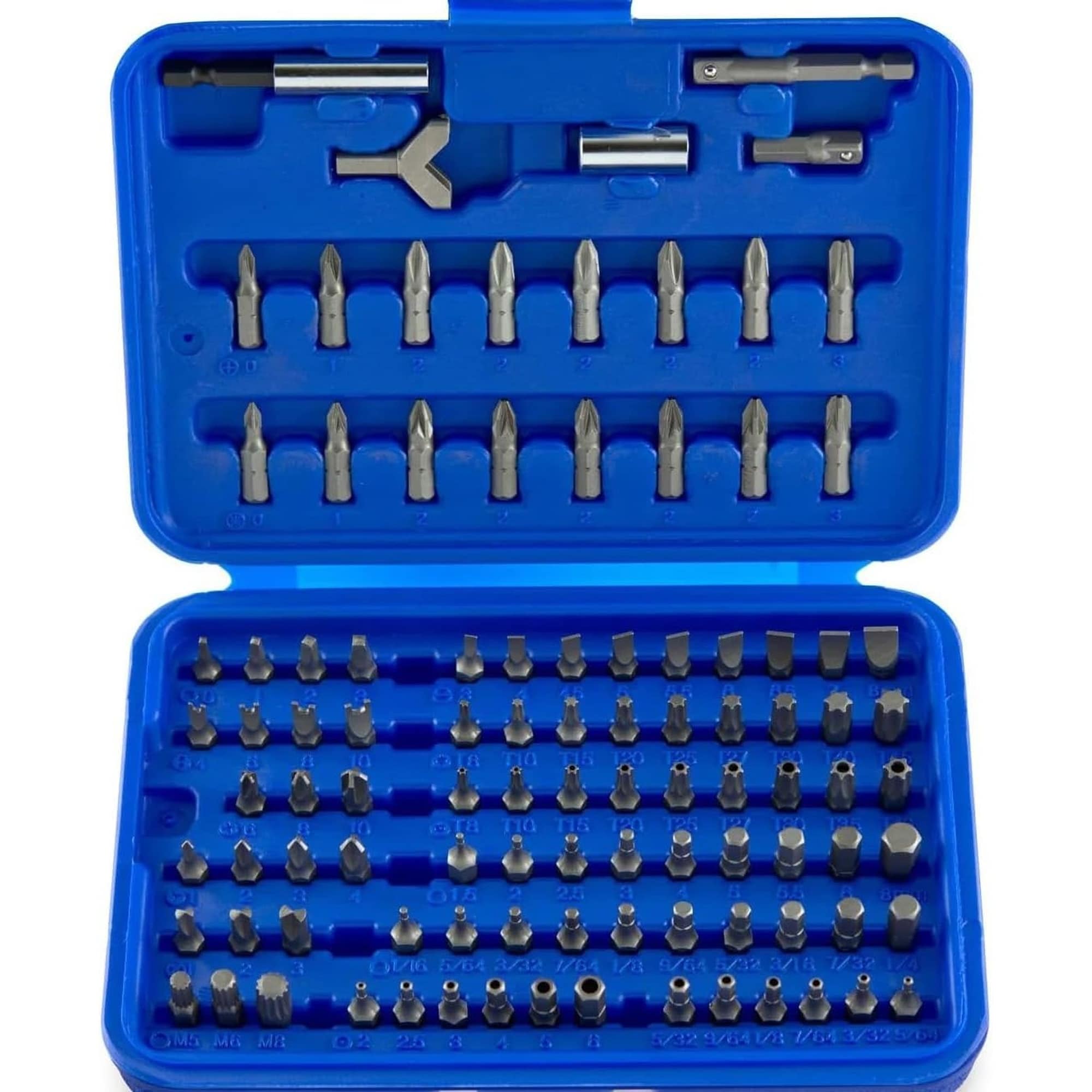 Angel Sar 100 Pcs Security Bit Set Cr V Steel 0.25in Adapters with Phillips Slotted Hex Torx Star Tamperproof Spanner Tri Wing for DIY