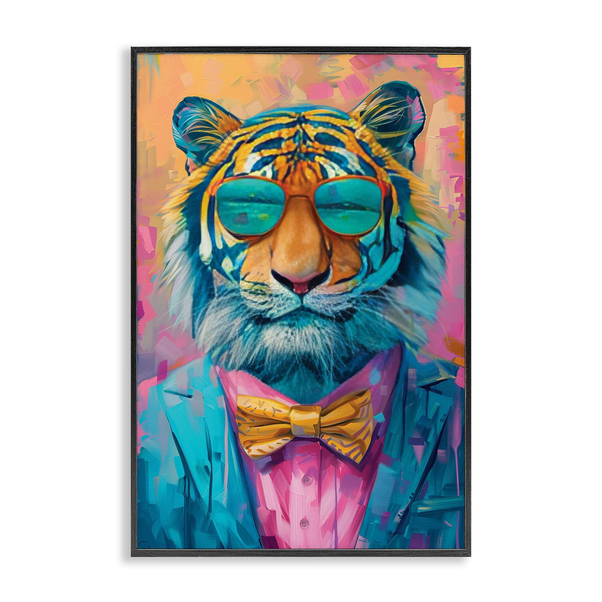 Stupell Industries BT-654-FR-16X24 Smiling Snazzy Tiger Black Framed Giclee Art By LSR Design Studio 16 x 24