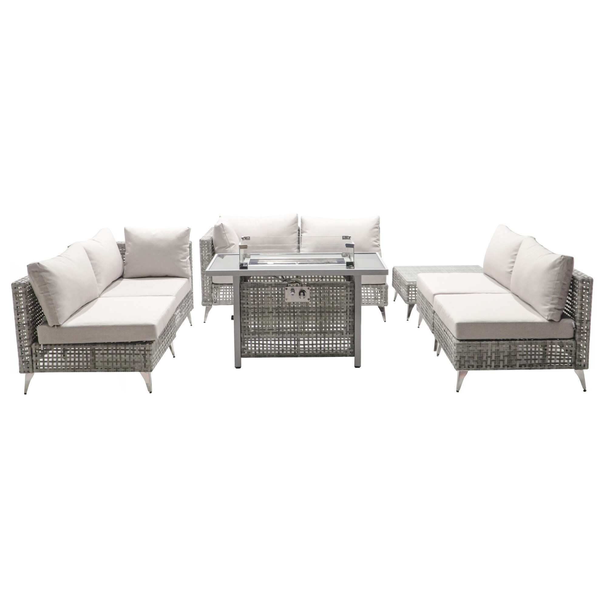 SINOFURN SYB260074GY Wicker Outdoor Sectional with Gray Cushions and Wicker Frame