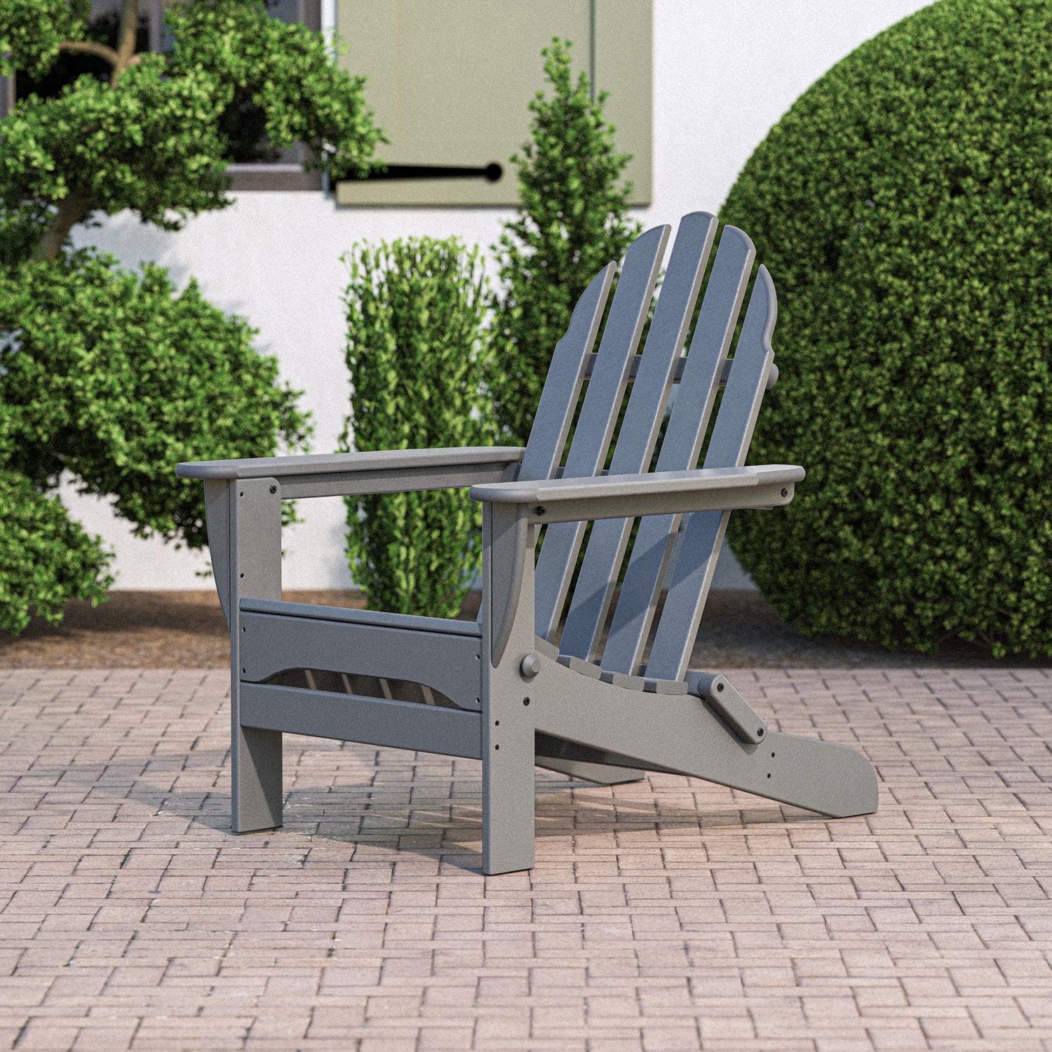 POLYWOOD AD5030GY Classic Adirondack Slate Grey HDPE Frame Stationary Adirondack Chair with Slat Seat
