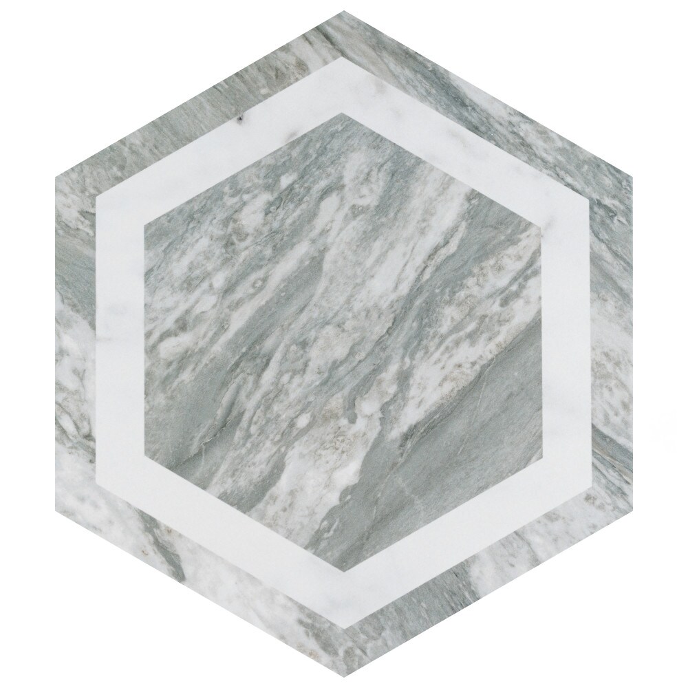 Affinity Tile FRLBGXDC Marbilia Hex Bardiglio White Geo with Biotech 11-in x 13-in Matte Porcelain Marble look Hexagon Standard Floor and Wall Tile ( 10.64-sq ft Carton