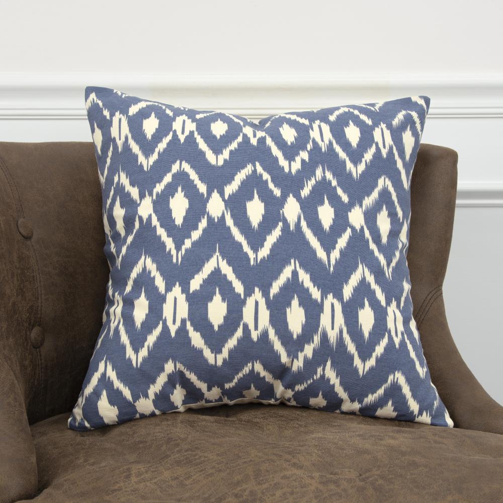 Medium Blue and Ivory Ikat Square Throw Pillow