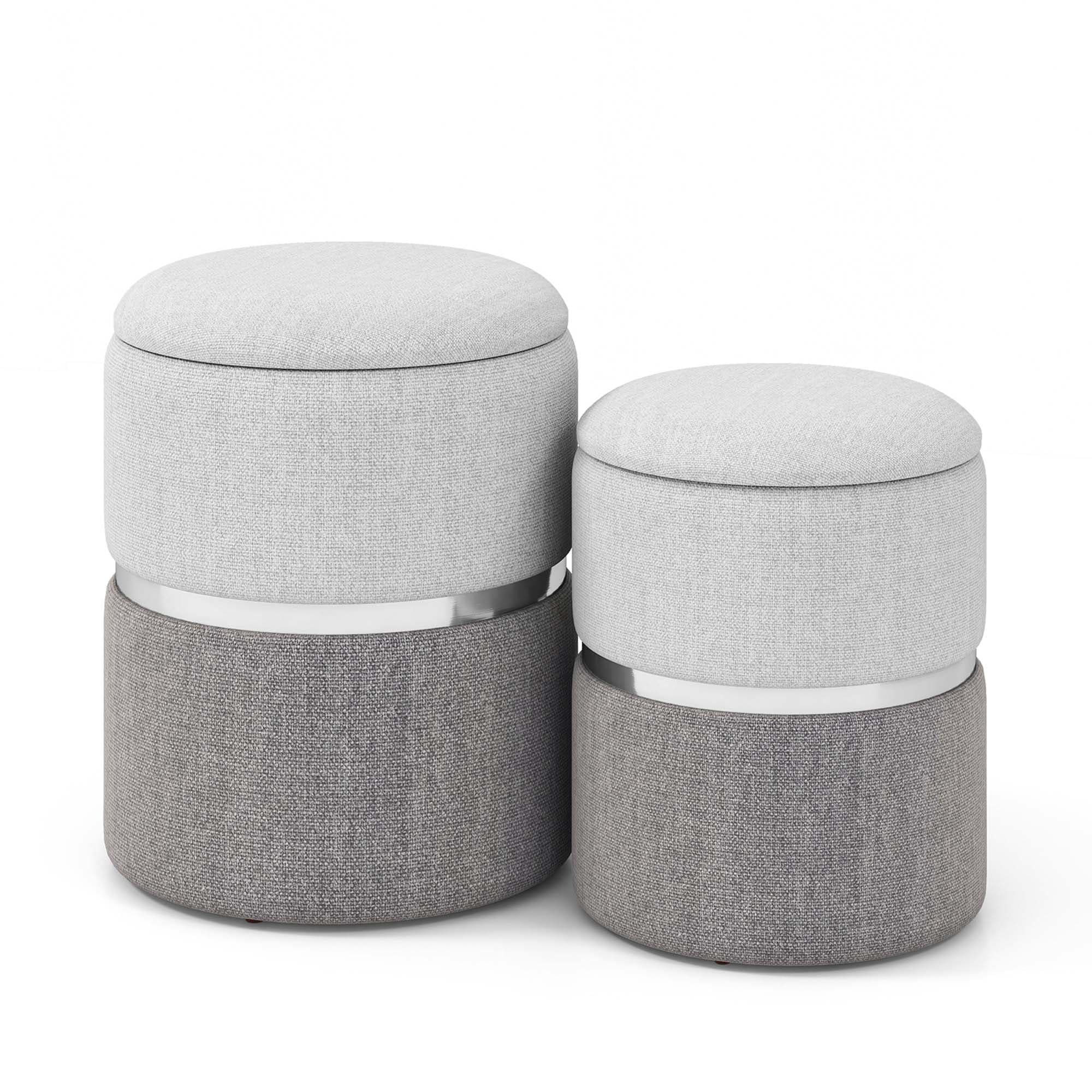 Costway HCST00727 Modern Beige + Grey Round Storage Ottoman