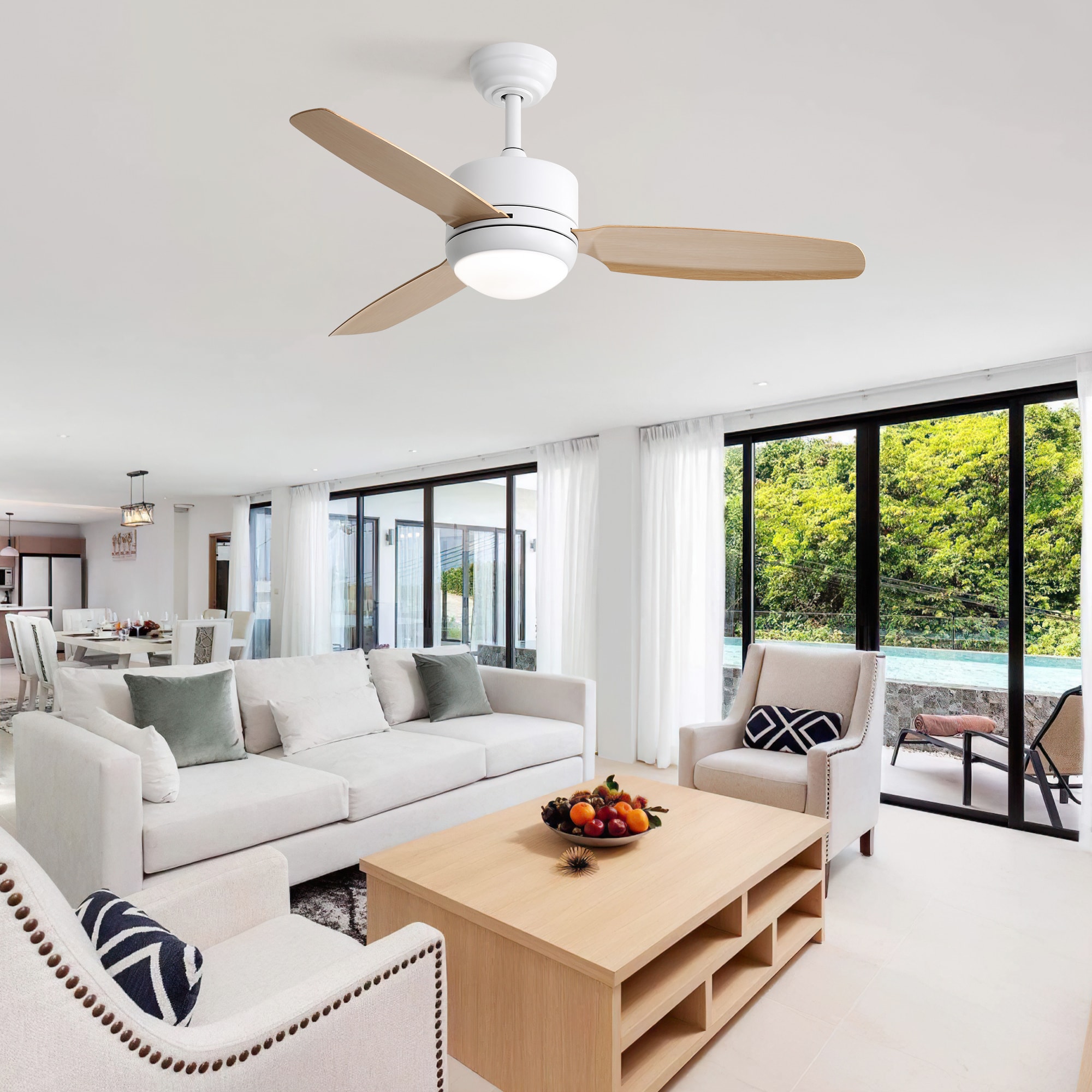 BABOOM BOM-P212631-OR 46-in Color-Changing Integrated LED White with ABS Light Woodgrain Color Blades Ceiling Fan With Light - Remote Included ( 3 -Blade )
