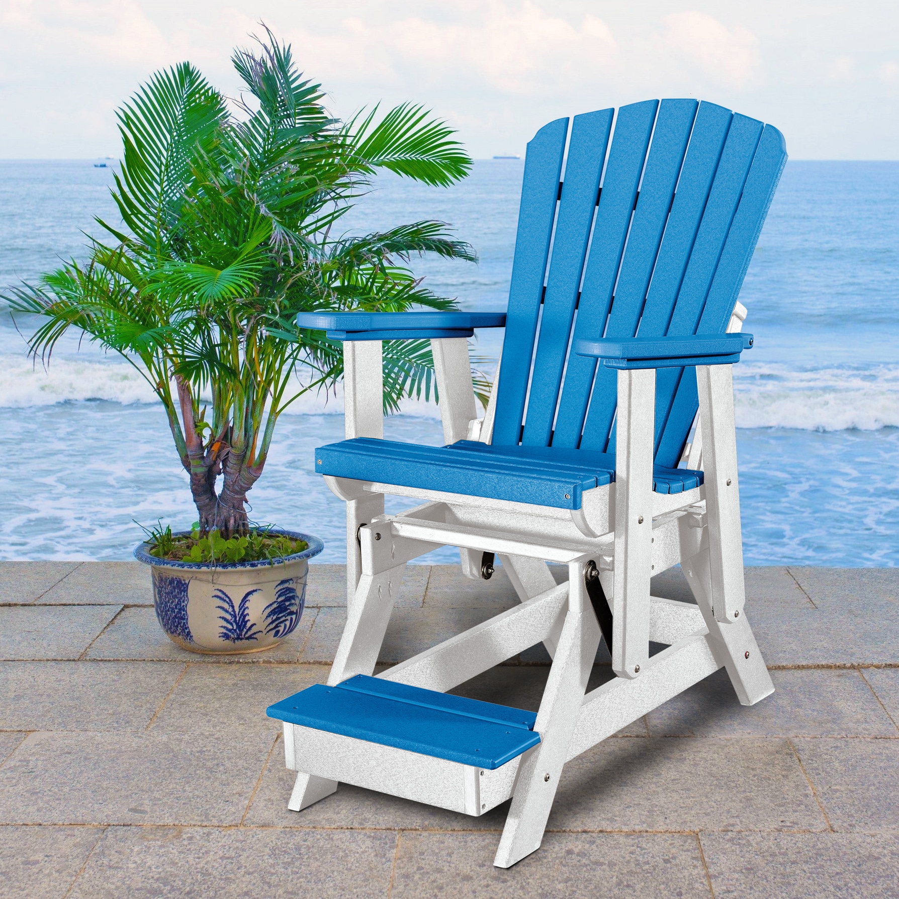 American Furniture Classics 516BW Adirondack White HDPE Frame Glider Balcony Chair with Slat Seat