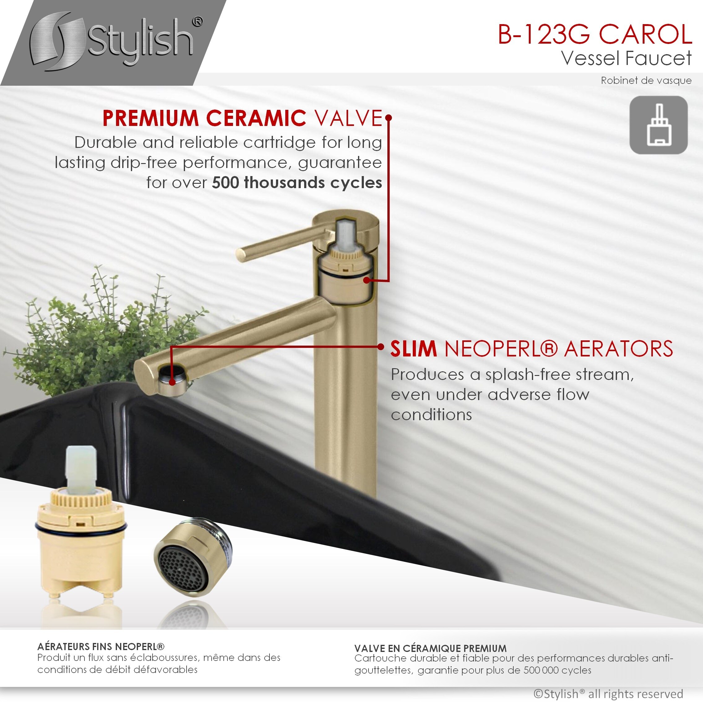 Elegant Single-Lever Gold Tone Vessel Sink Faucet