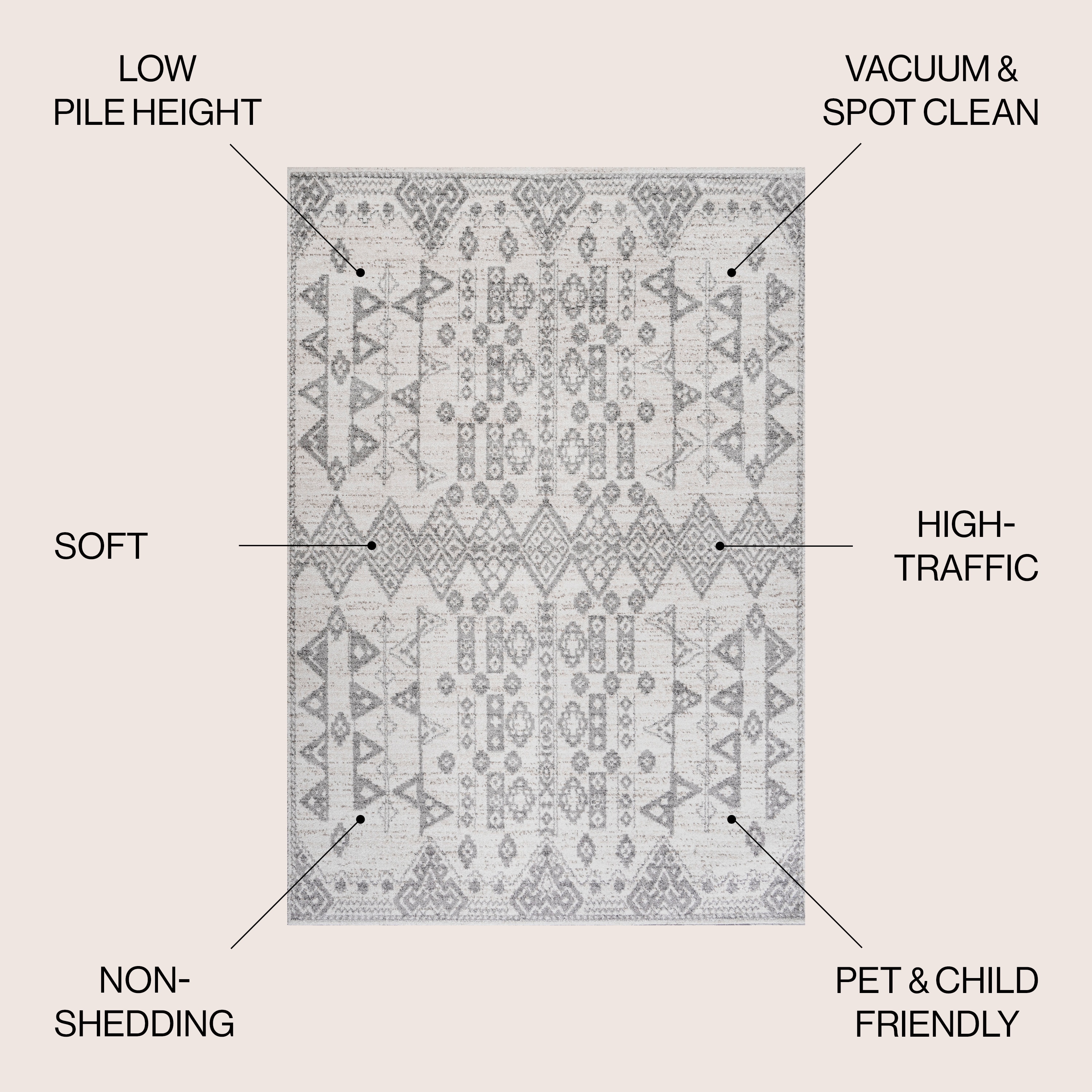 Idris Tribal Diamond 5x8 Geometric Gray Synthetic Area Rug
