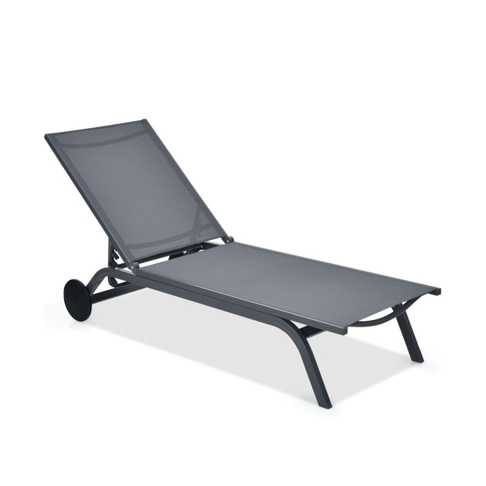 SUGIFT - Gray Aluminum 6-Position Patio Chaise Lounge Chair with 2 Back Wheels - 76-in Horizontal...