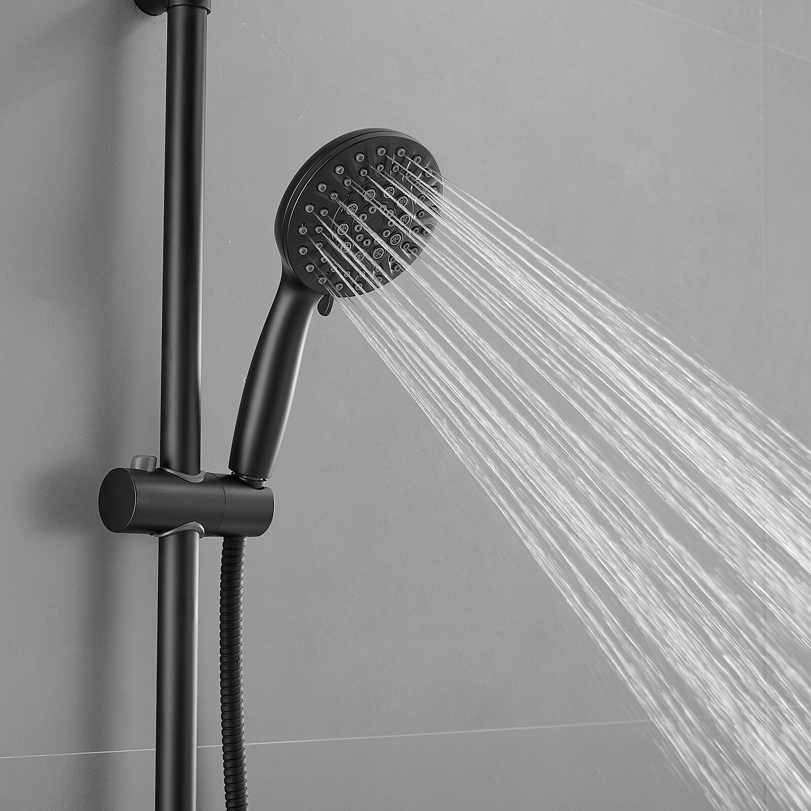 Matte Black Wall Mounted Dual Shower Head with Stainless Steel Hose