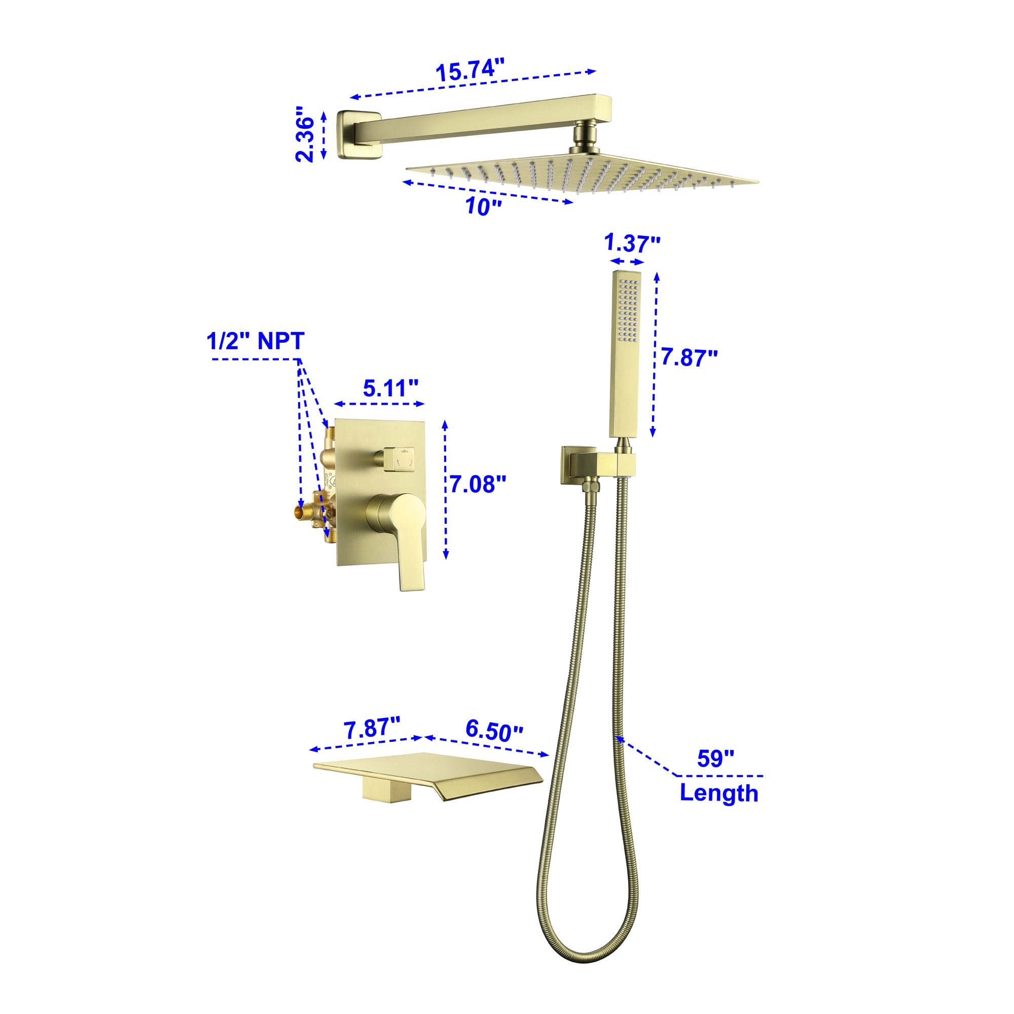 WELLFOR SPA-88018BG-10 Showerhead-Bar-Panels - View #2