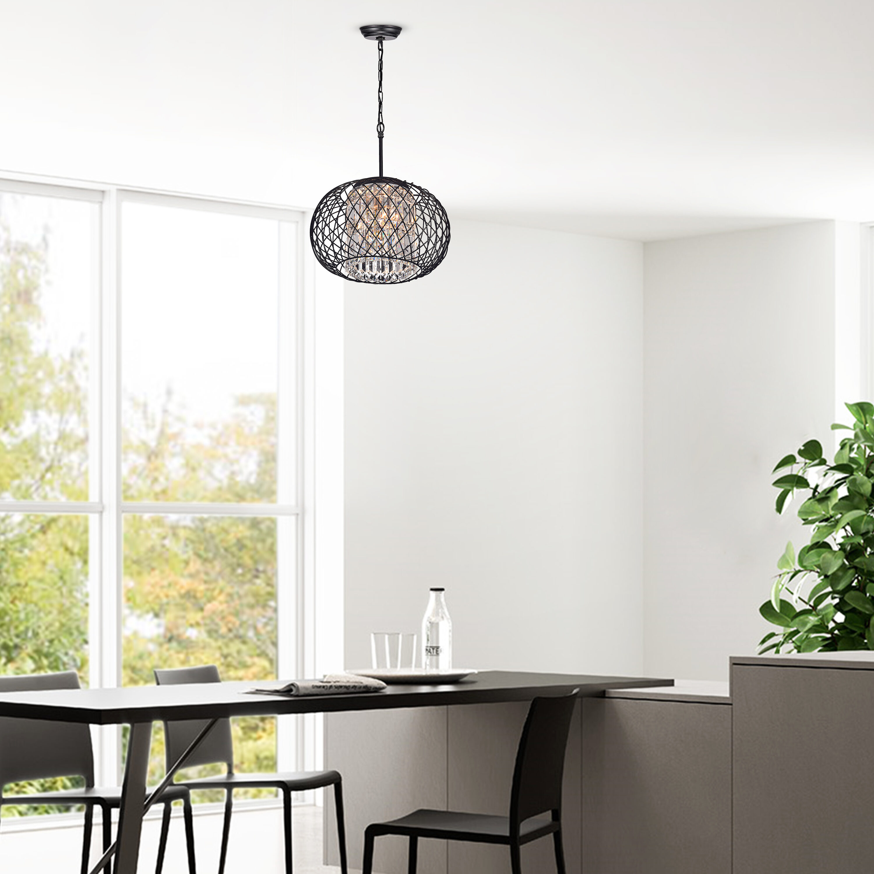 Black Brushed Brown Globe Chandelier with Crystal Accents