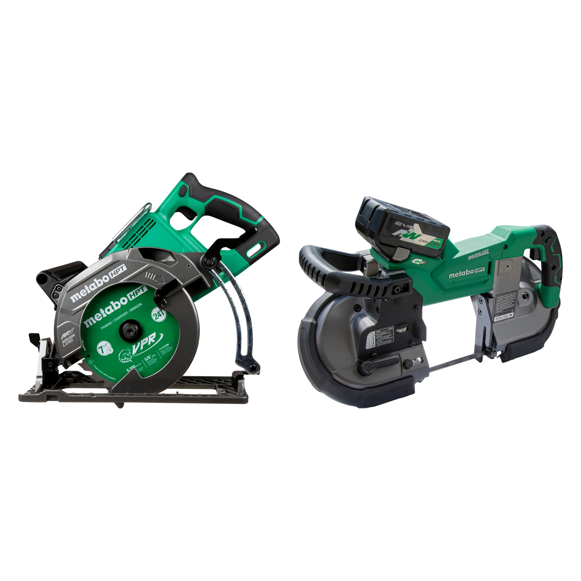 Metabo HPT MultiVolt 36-Volt 7-1/4-in Brushless Cordless Rear Handle Circular Saw with MultiVolt 36-Volt 5-in Portable Band Saw