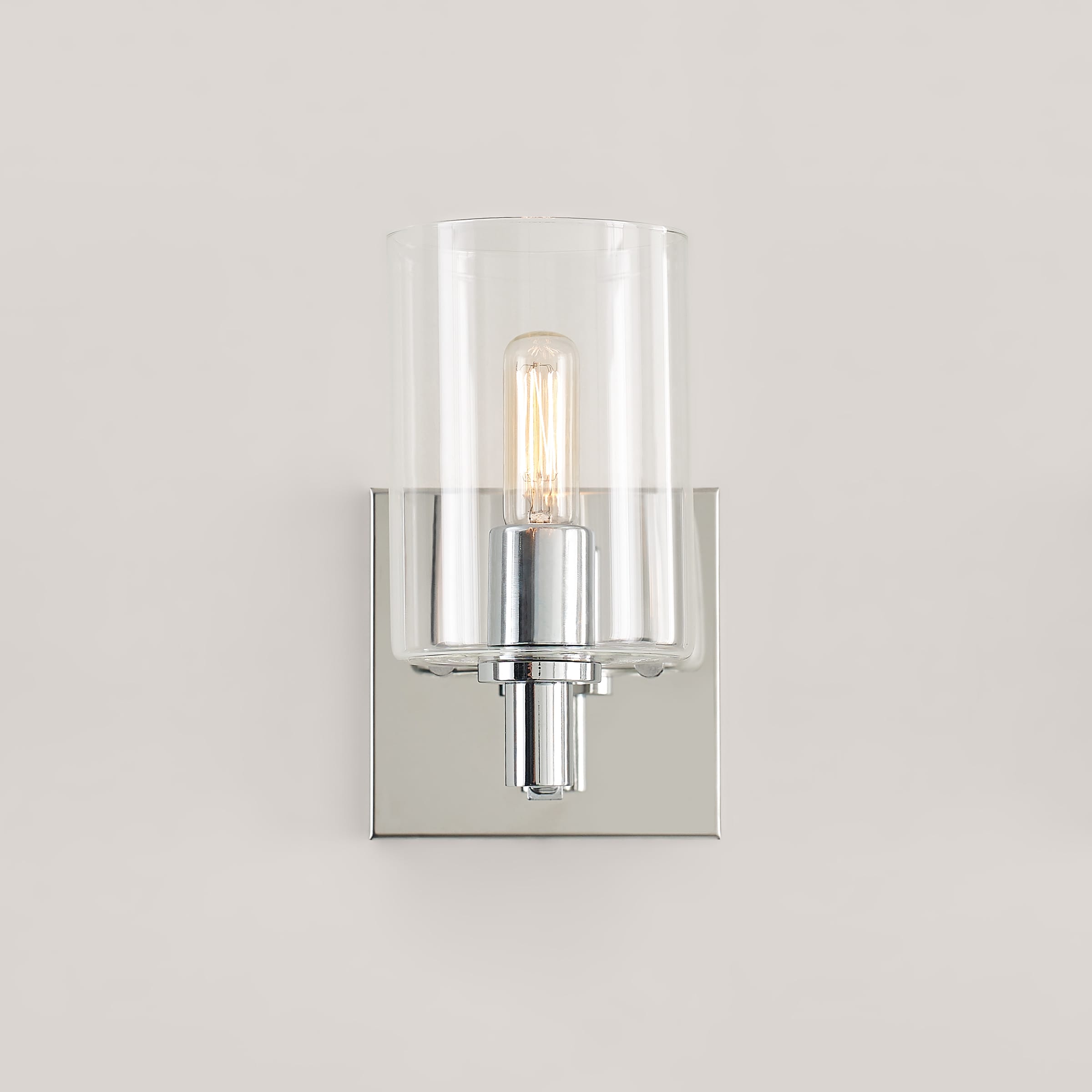 Chrome Cylinder Clear Glass Wall Sconce