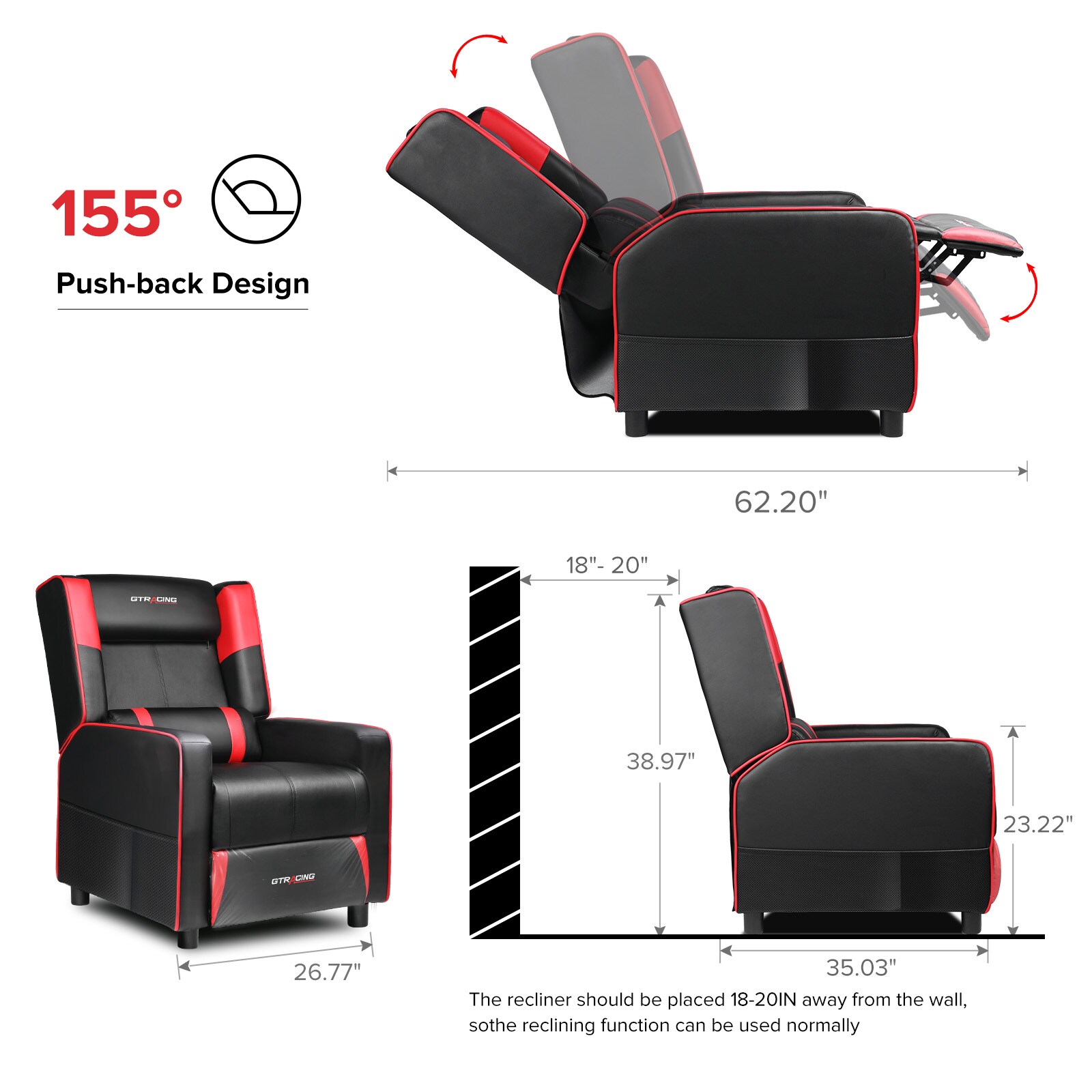 GTPLAYER LOWE'S-GT209-RED Office-Chairs - View #5