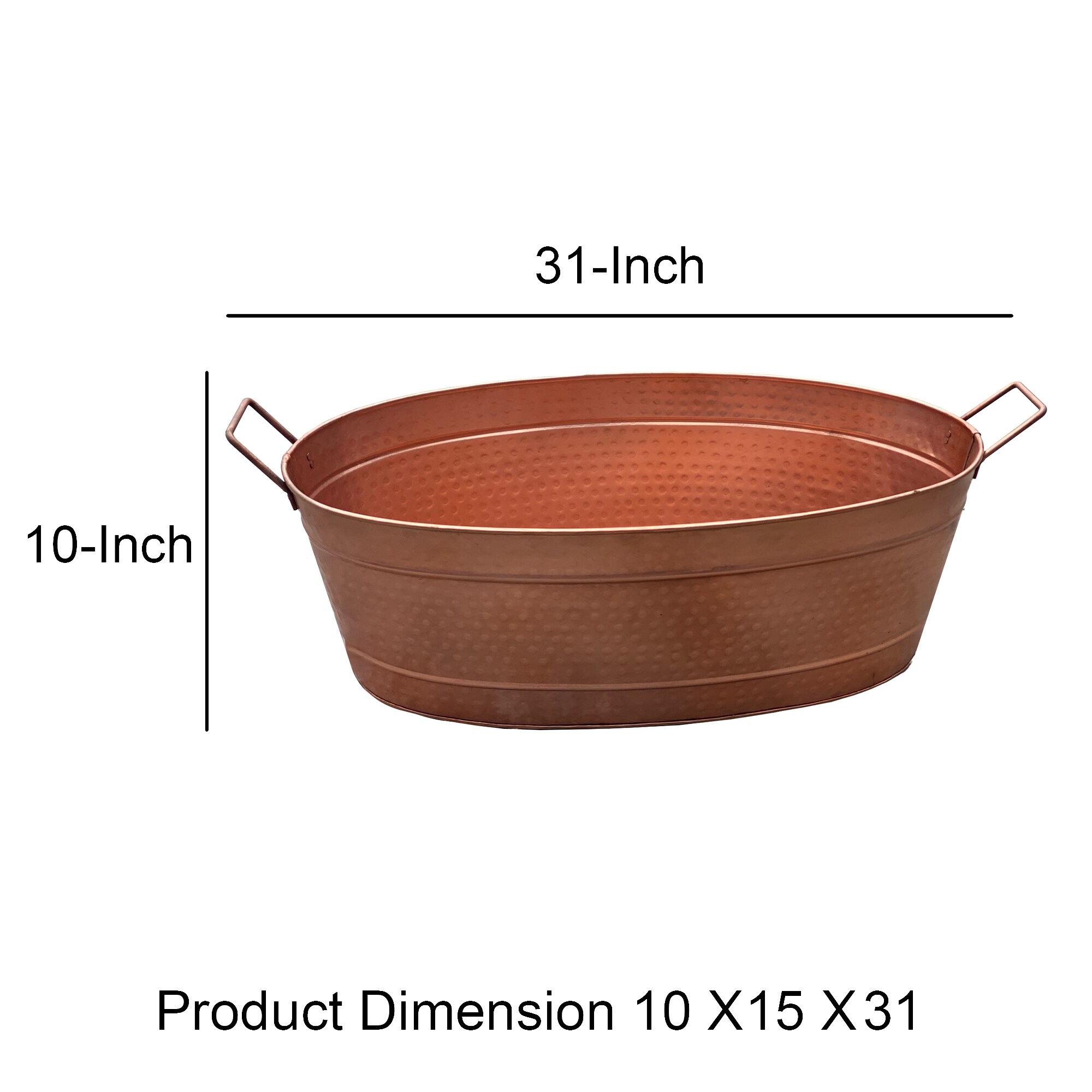 Copper Oval Hammered Metal Tub with Side Handles
