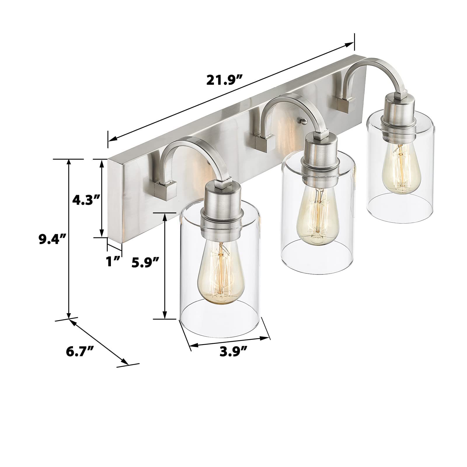 LTMATE JAZAVA 21.9-in 3-Light Brushed Nickel Farmhouse Vanity Light ...