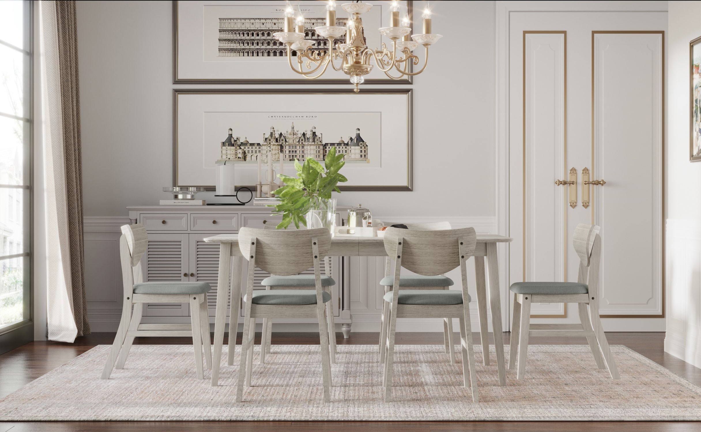 Home Design 60015DAGY Easton Antique Gray/Gray Transitional Dining Room Set with Rectangular Table ( Seats 6 )