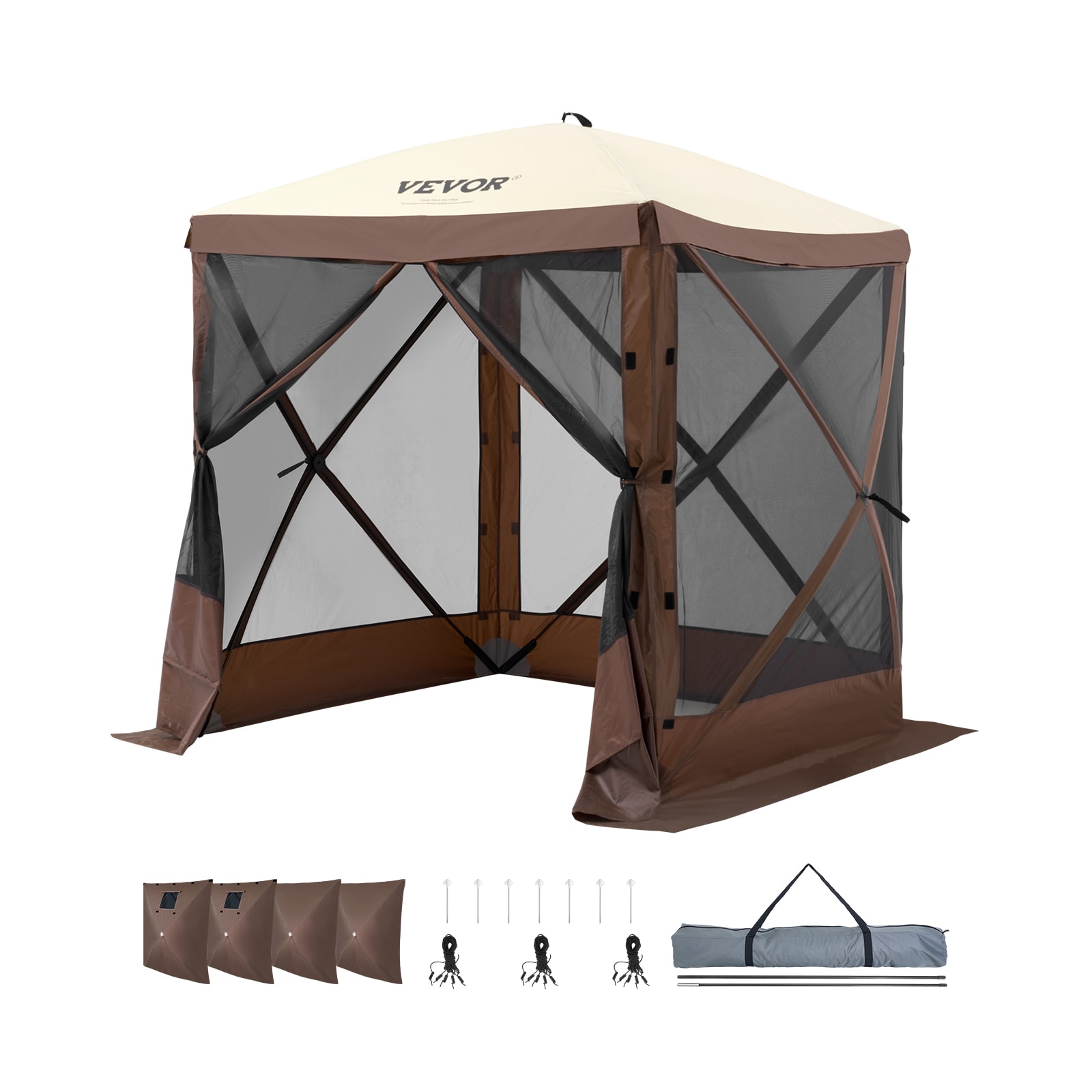VEVOR ZPSLTZS6X6FTW9616V0 6-ft x 6-ft Brown Gazebo with Soft Top Roof (Screen Included)