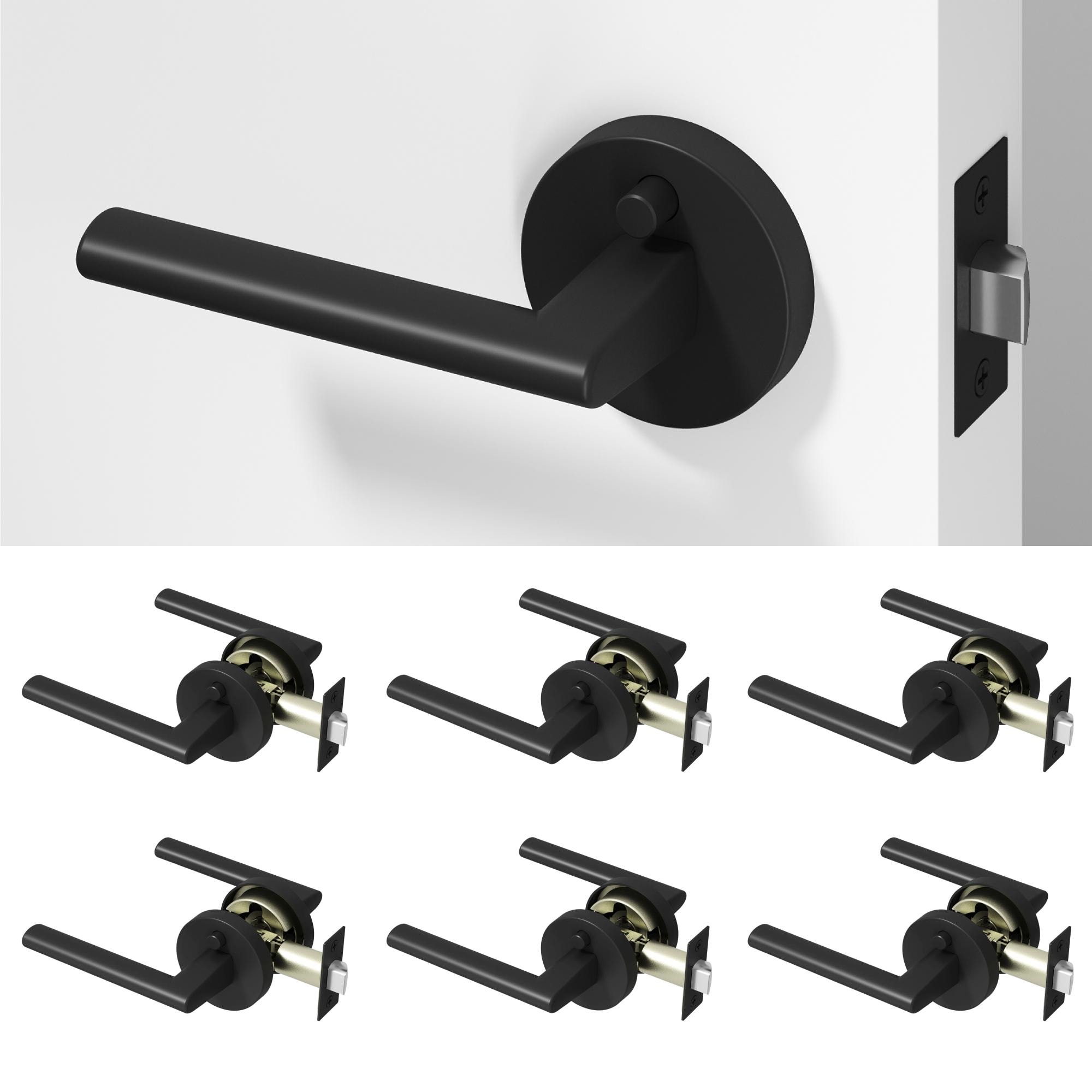 OKUN Brio Matte Black Interior or Bed/Bath Hall/Closet Privacy Door Handle 6 -Pack