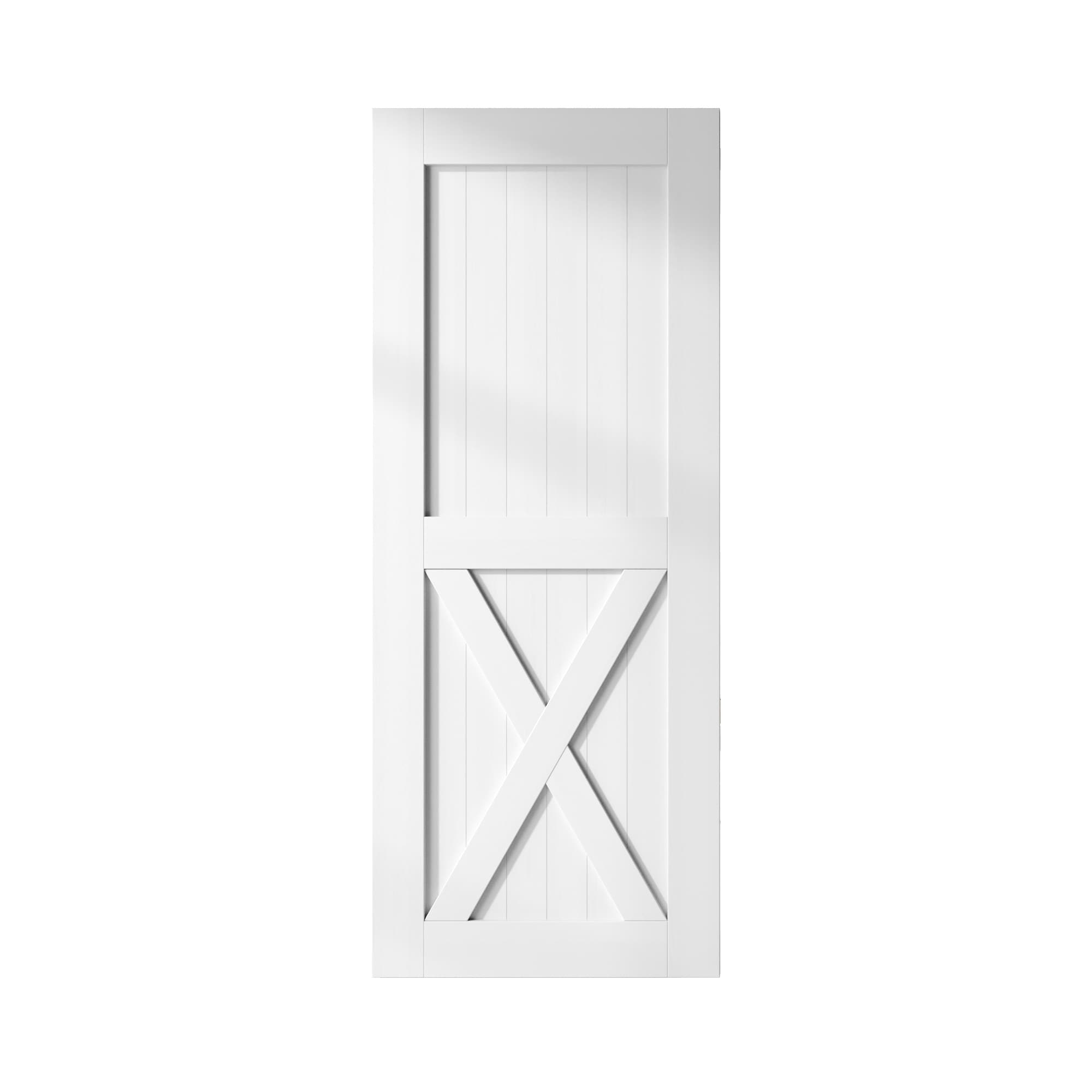 HOMACER 4084-X-WH 40-in x 84-in White Prefinished X-frame Pine Wood Solid core Single Barn Door (Hardware Not Included)