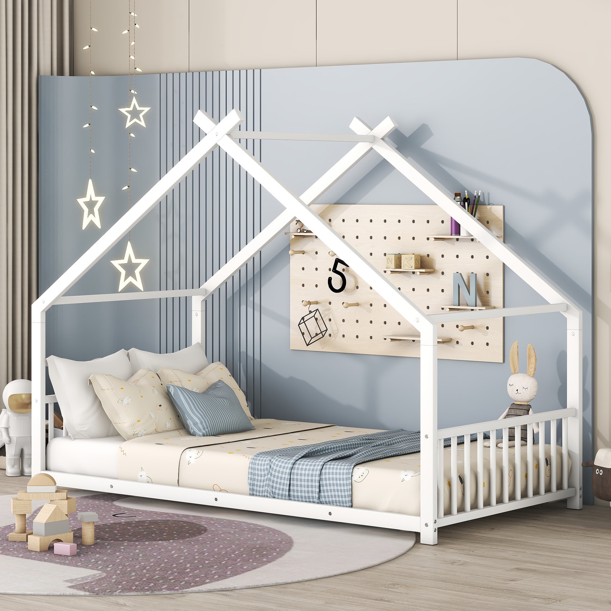 ModernLuxe L-MF305886AAK White Twin Metal Bed frame Bed