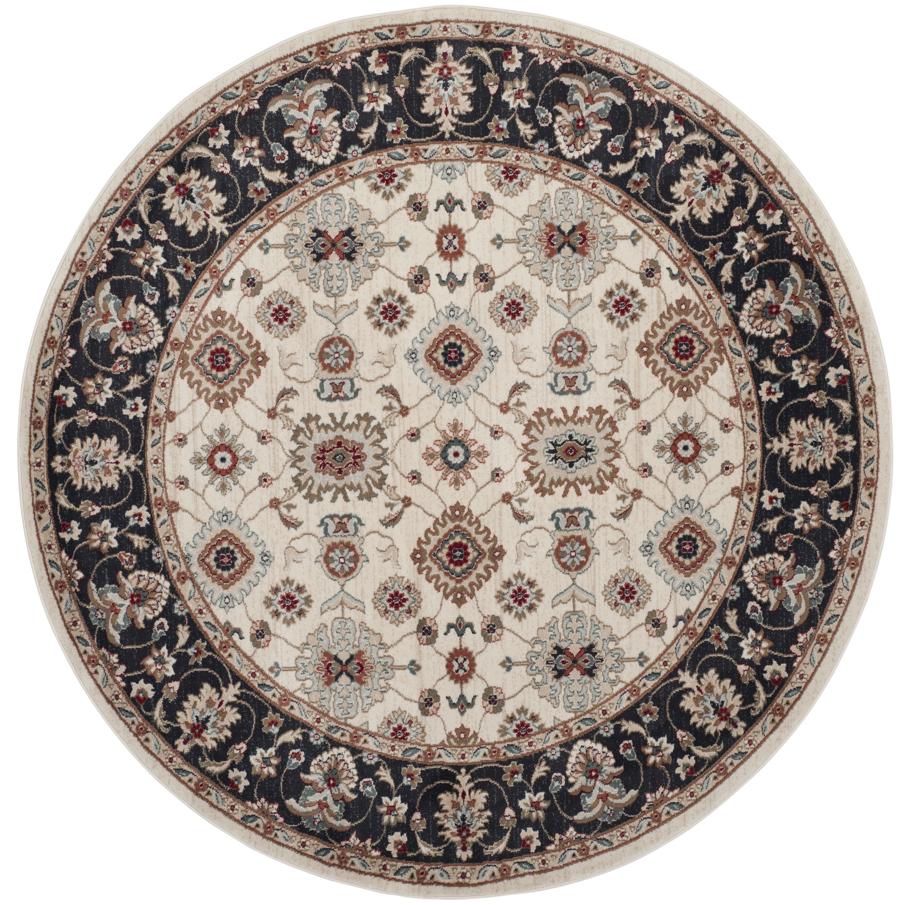 Safavieh LNH332K-7R Lyndhurst Samadan 7 x 7 (ft) Loomed Polypropylene Cream/Navy Round Indoor Floral/Botanical Oriental Area rug