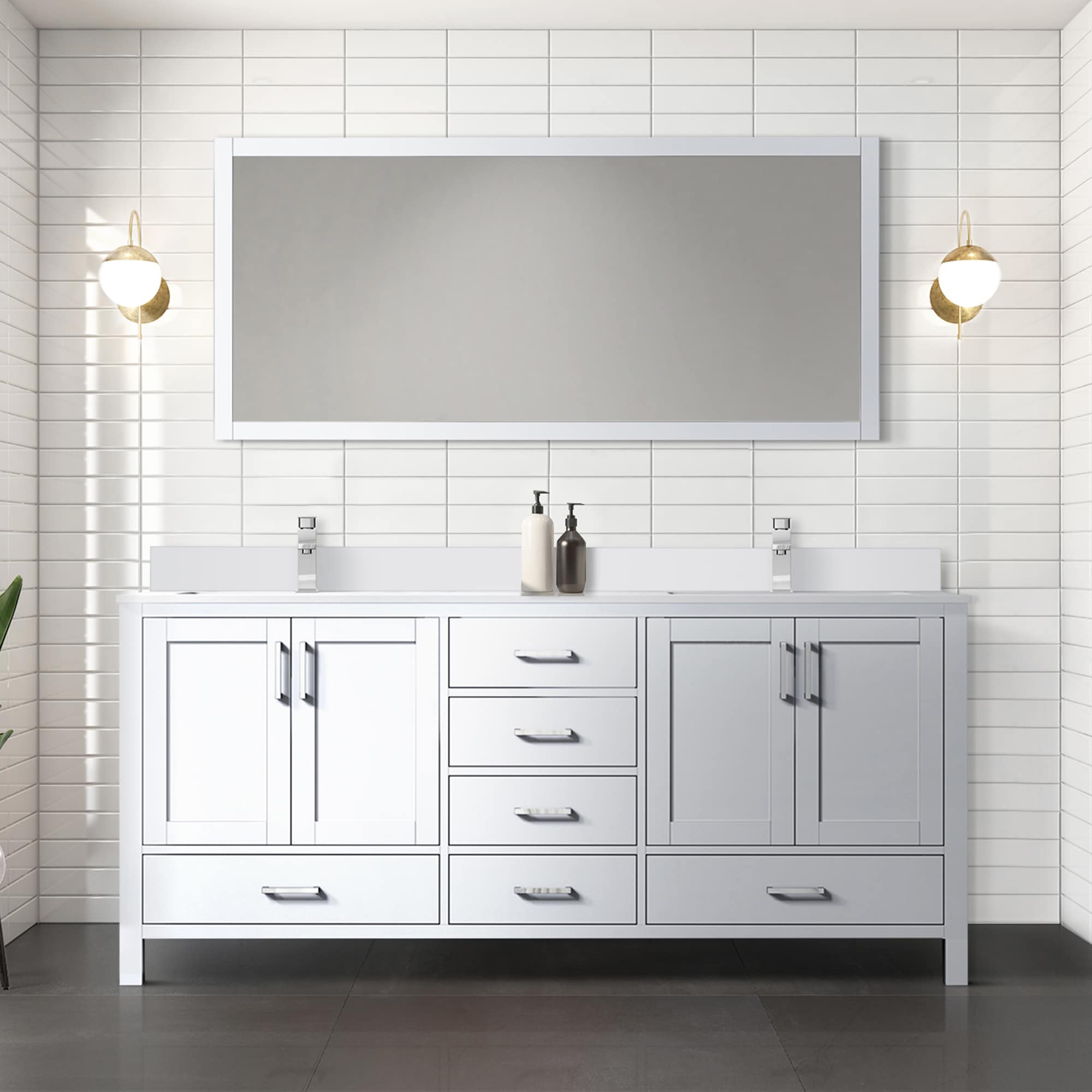 Lexora LVJ72DA300 Jacques 72-in White Undermount Double Sink Bathroom Vanity with White Cultured Marble Top