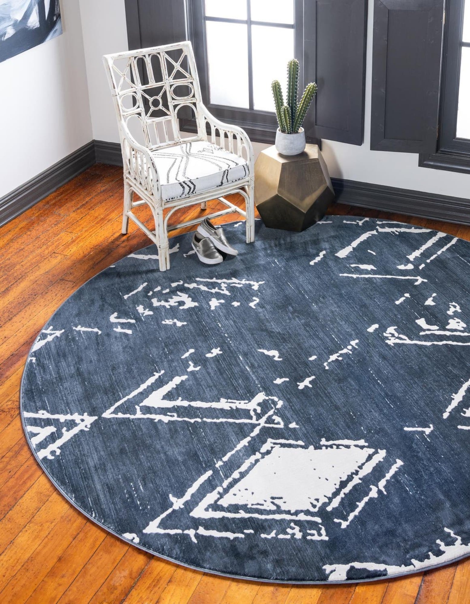Unique Loom 3186864 Jill Zarin Uptown 3 x 3 (ft) Loomed Polypropylene Navy Blue Round Indoor Trellis Coastal Area rug